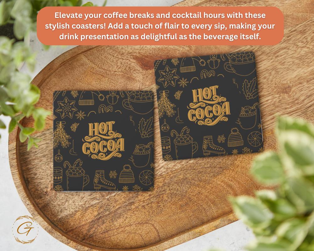 Soapstone Coaster Hot Cocoa Design with Cork Backing, Holiday Drink Coaster Winter Decor, Cozy Gift for Hot Cocoa Lovers, Perfect for Winter