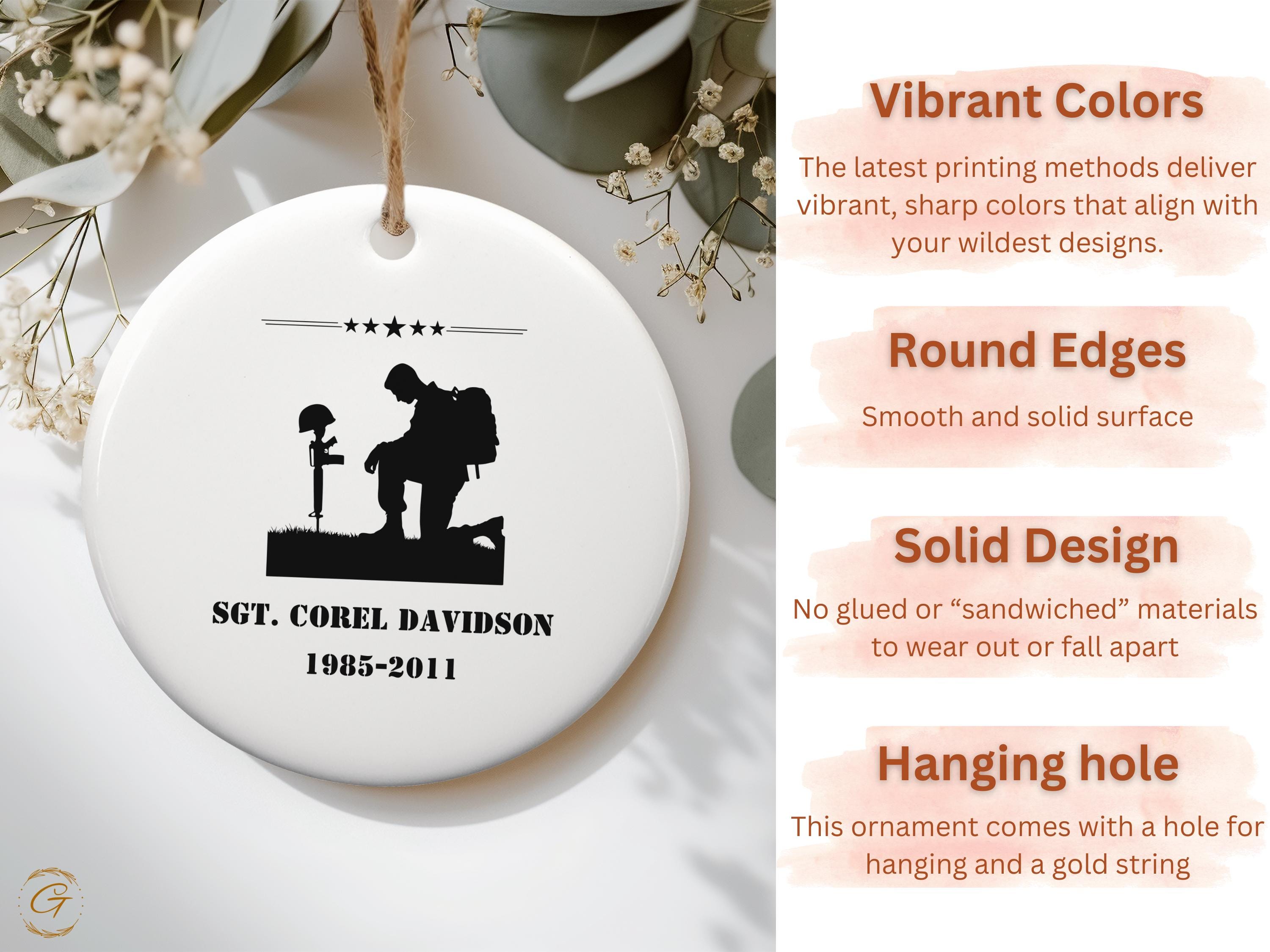 Personalize Memorial Hero Ornament, Soldier Tribute Keepsake, Personalize Fallen Hero Decoration, Military Remembrance Gift, Custom Memorial