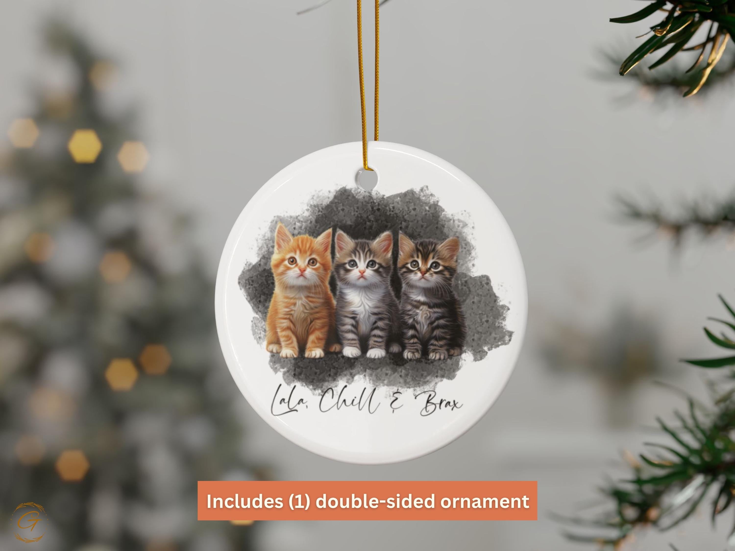 Custom Cute Kitten Trio Pet Ornament, Playful Cat Home Decor, Adorable Cat Lover Gift, Perfect Pet Lovers Keepsake, Whimsical Cat Decoration