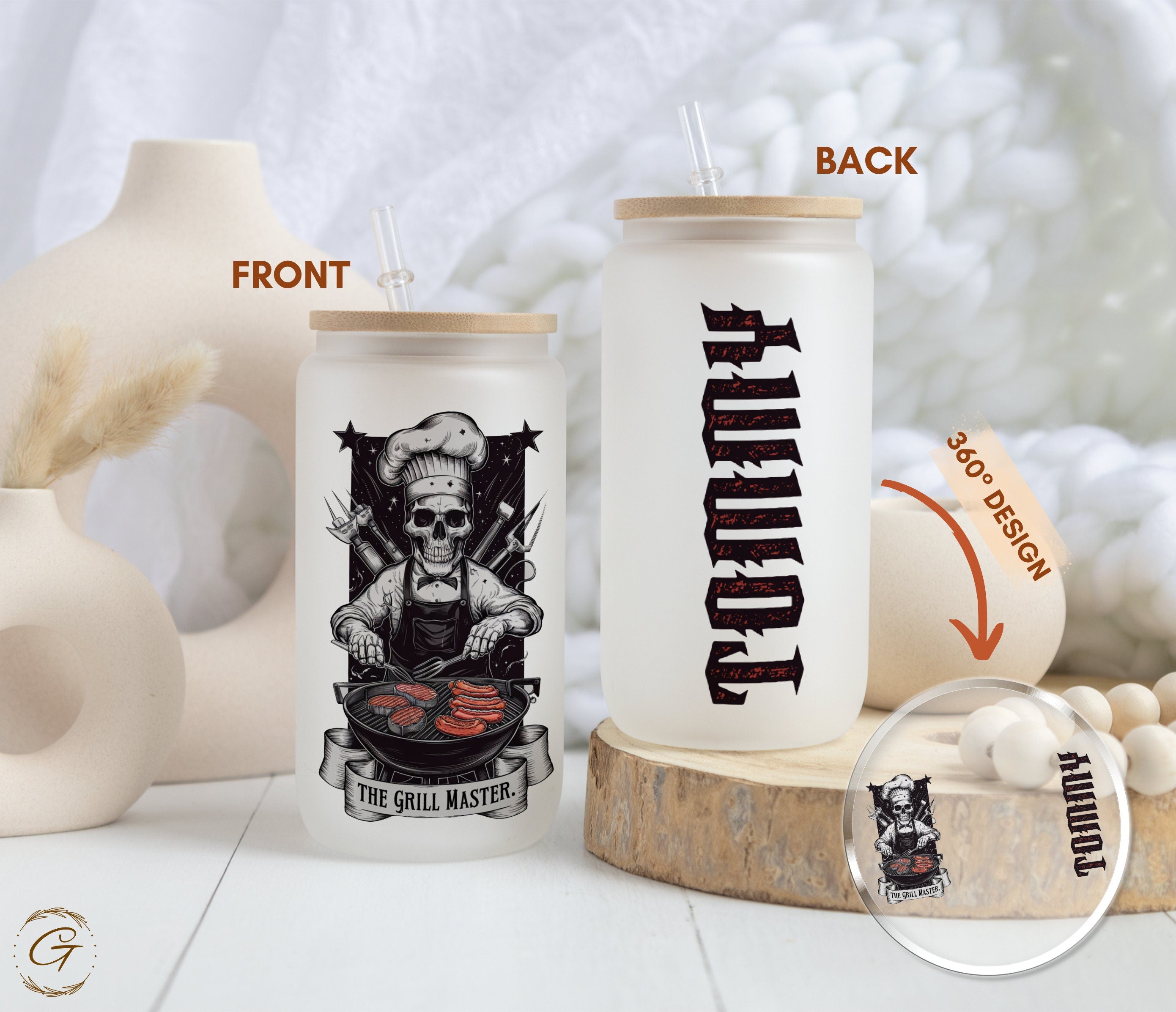 16oz Frosted Glass Cup for Dads, Libbey Grill Master Father's Day, Grandpa Gift, New Dad Announcement, Unique BBQ Gift, Custom Dad Glass Cup