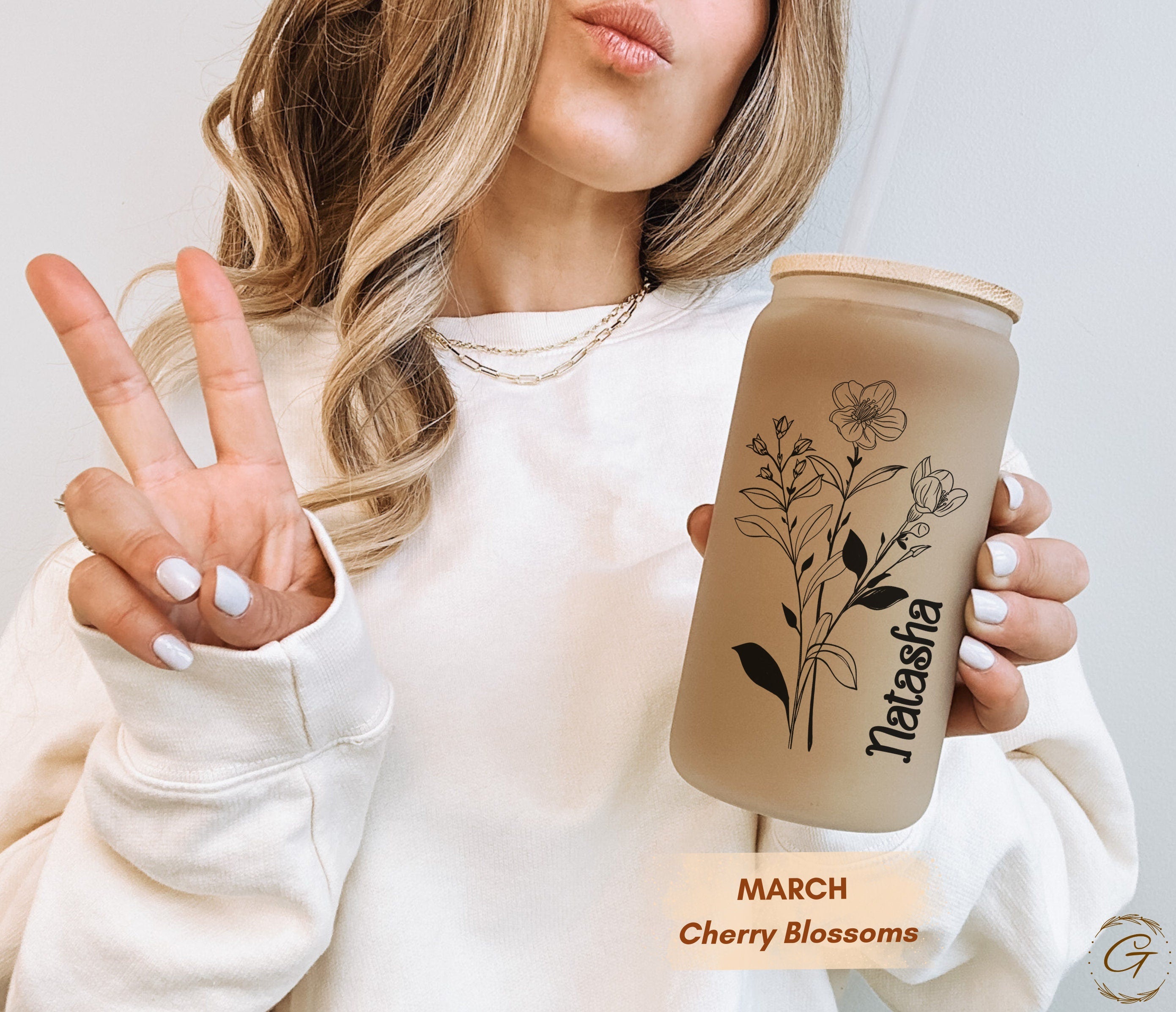 Personalized Birth Month Flowers  Frosted Glass Cup Tumbler  Custom Frosted Design Perfect Personalized Gift, Unique Keepsake Cup Ideal Gift