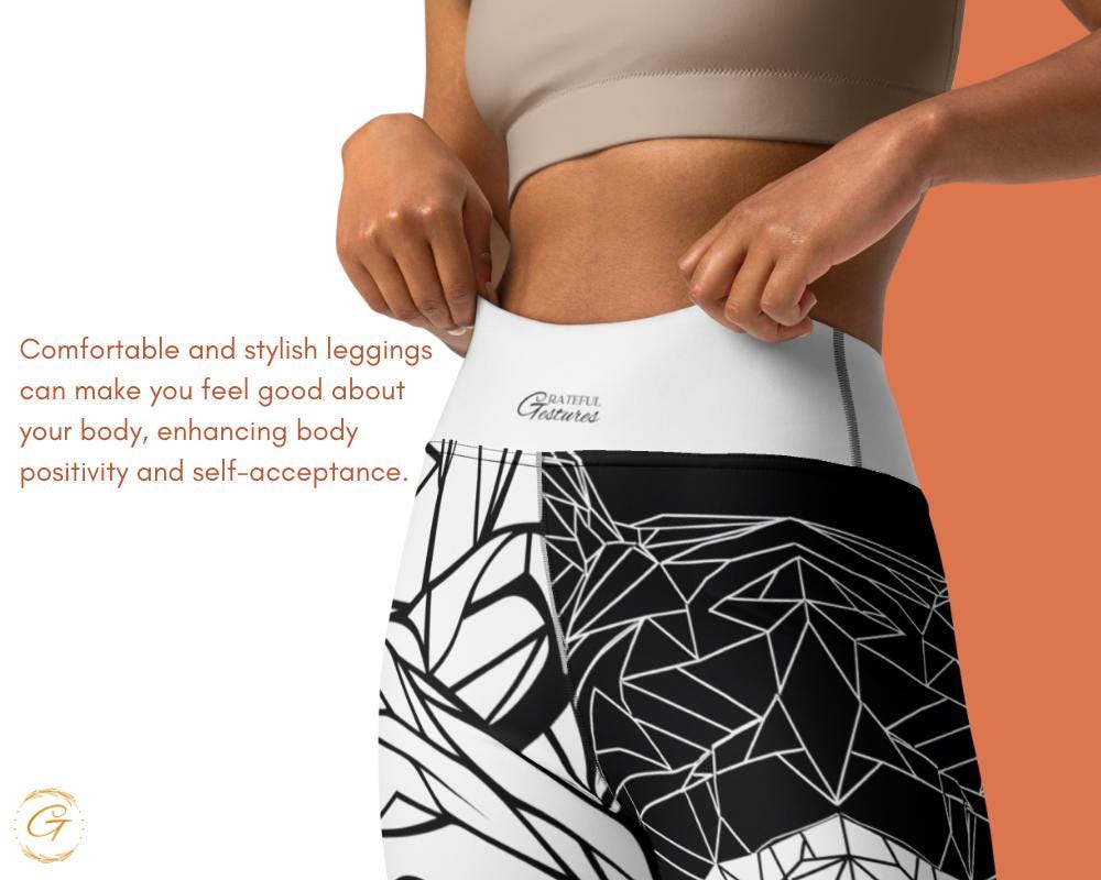 High-Waisted AOP Yoga Pants with Geometric Bear Mosaic