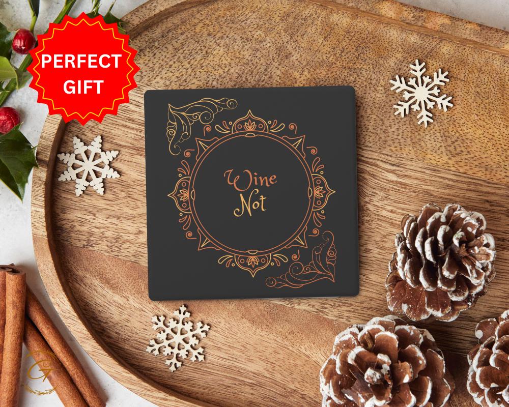 Soapstone Coaster with Wine Not Design, Fun Drink Coaster with Cork Backing Perfect for Wine Lovers, Stylish Holiday Gift Home and Bar Decor
