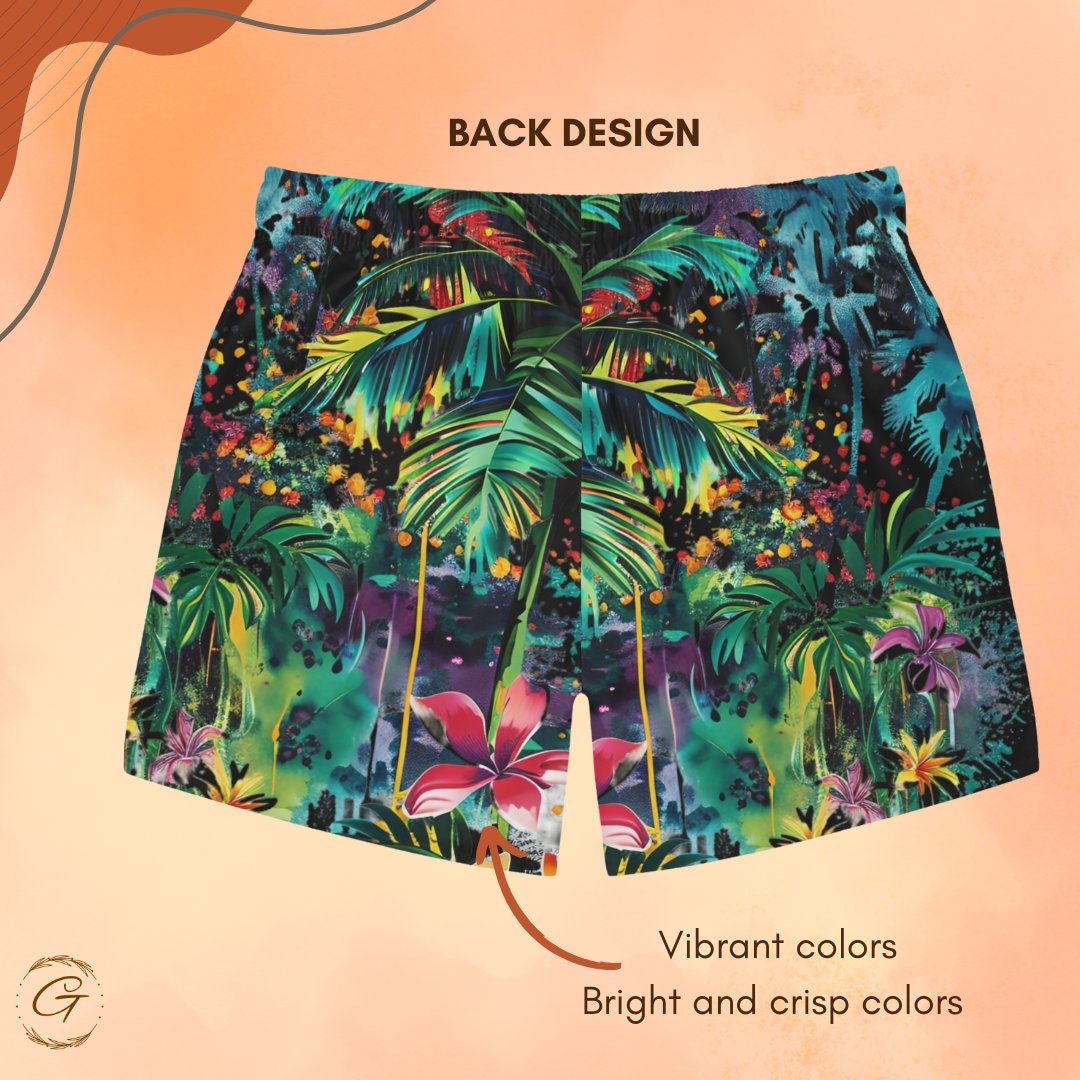 Floral Rainforest Black Swim Trunks