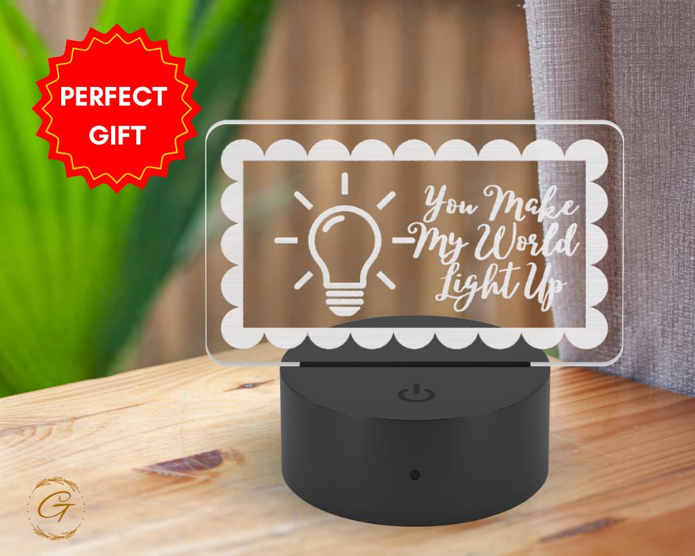 You Make My World Light Up Name Plate Acrylic LED Sign