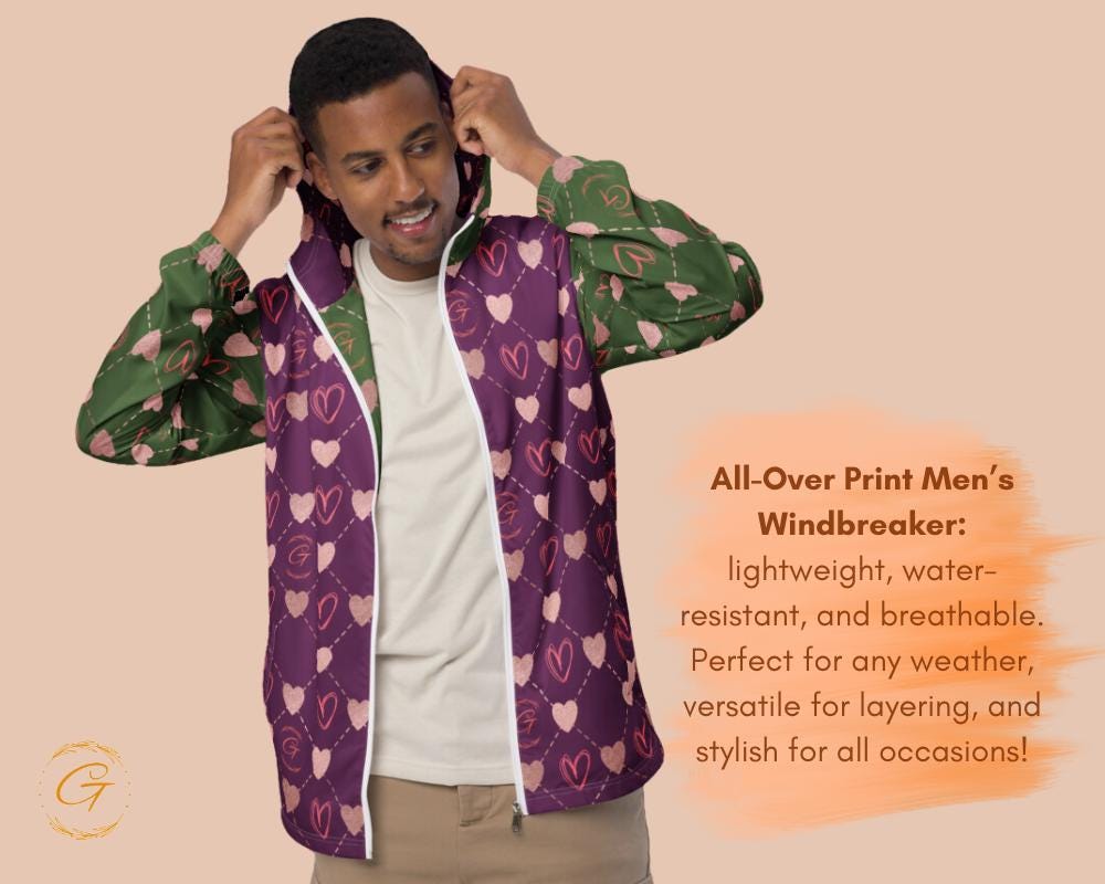 Men’s Windbreaker G Hearts Stylish Zip-Up Jacket