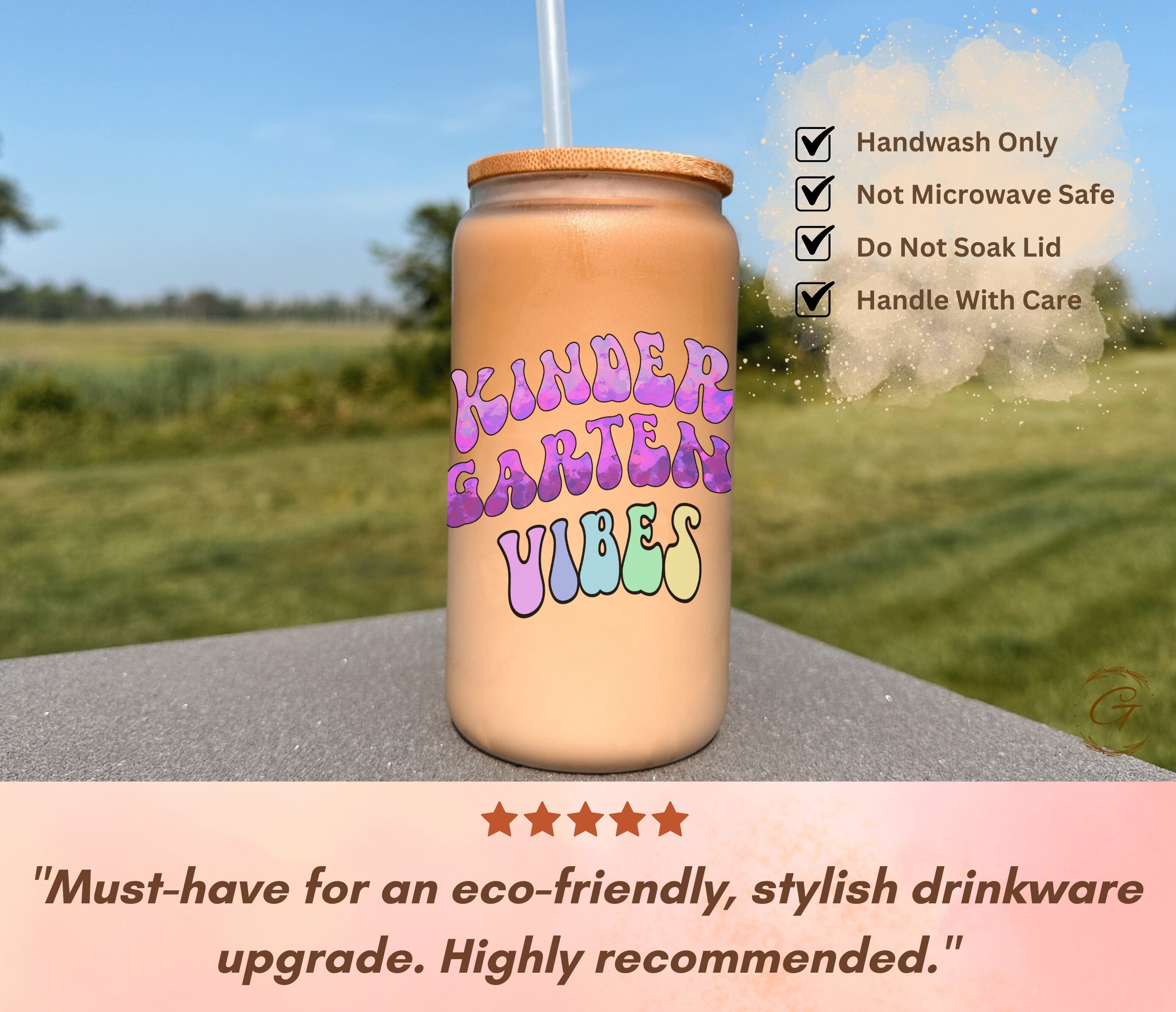 Kindergarten Vibes Frosted Glass Cup, Teacher's Libbey Cup