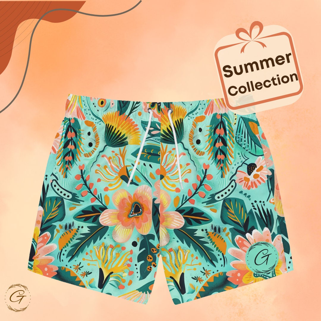 Bohemian Pastel Colors Swim Trunks, Vibrant AOP Design for Beachwear Ideal Summer Men's Gift Idea Perfect Beachwear, Unique Summer Beachwear