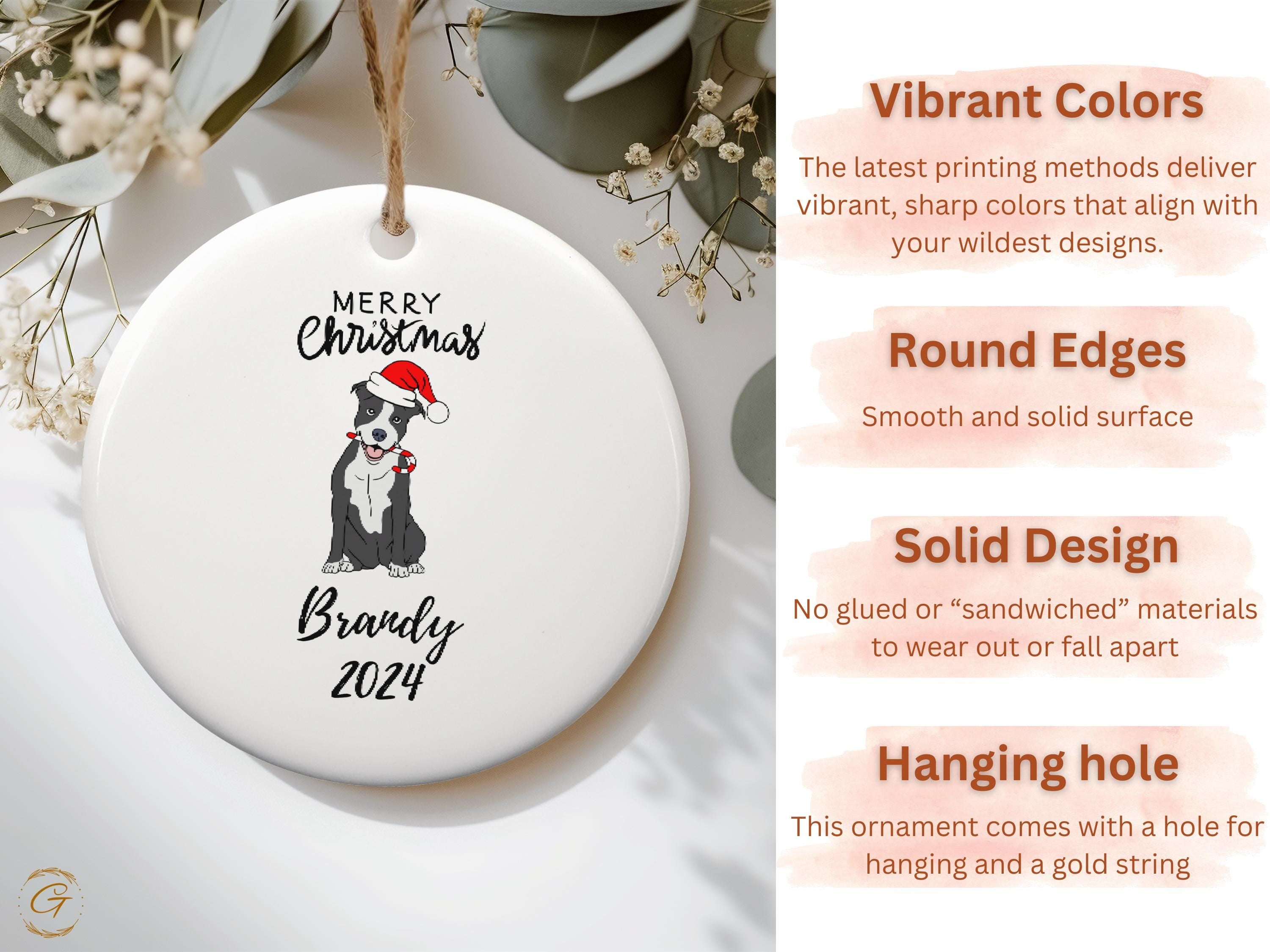 Personalized Merry Christmas Dog Santa Ornament 2024, Cute Dog Christmas Decoration, Personalized Christmas Tree Ornament, Holiday Keepsakes