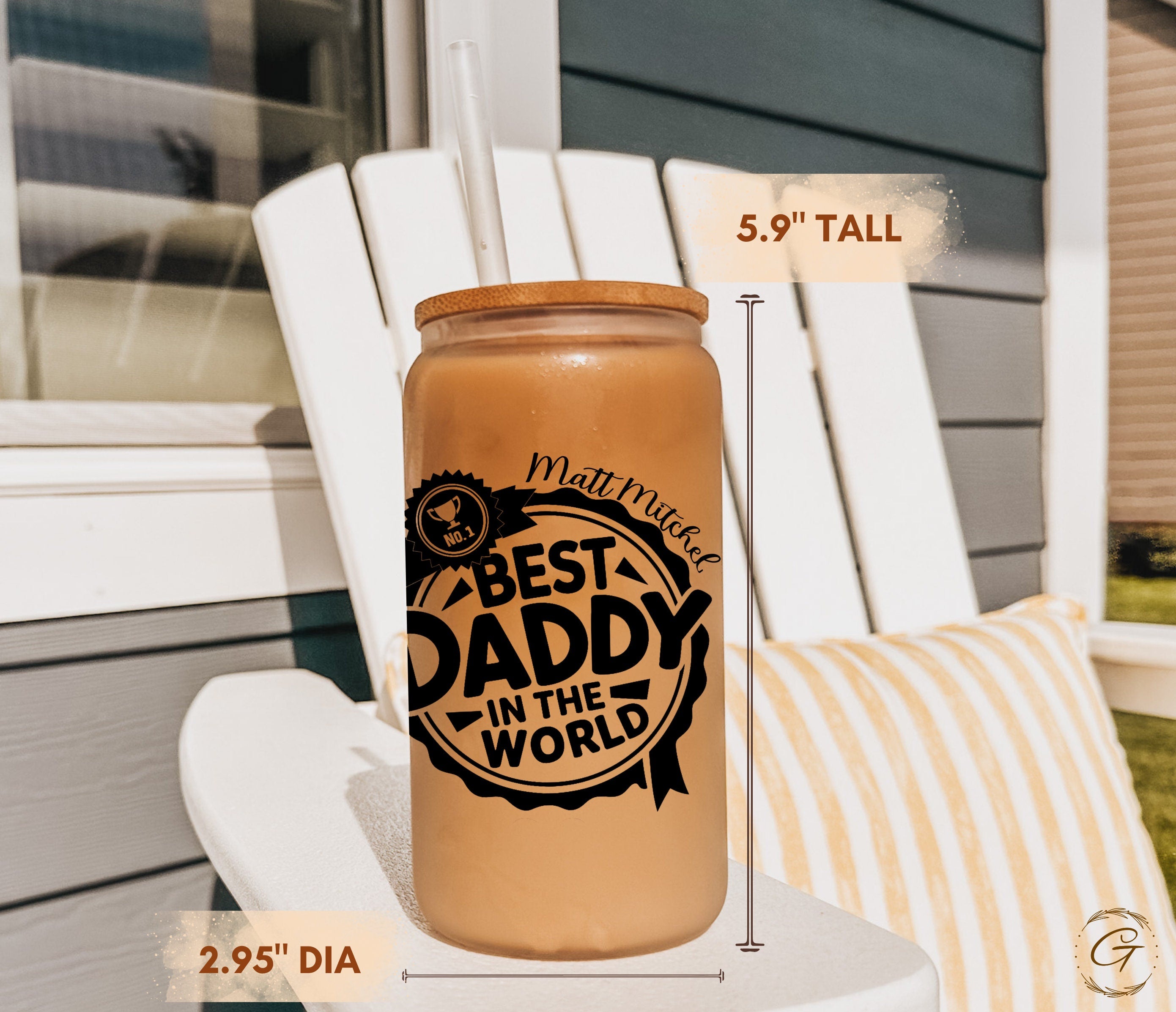 Custom Name Best Daddy in the World Frosted Glass Cup 16oz, Perfect Unique Father’s Day Gift,  Ideal for Morning Coffee, Thoughtful Dad Gift