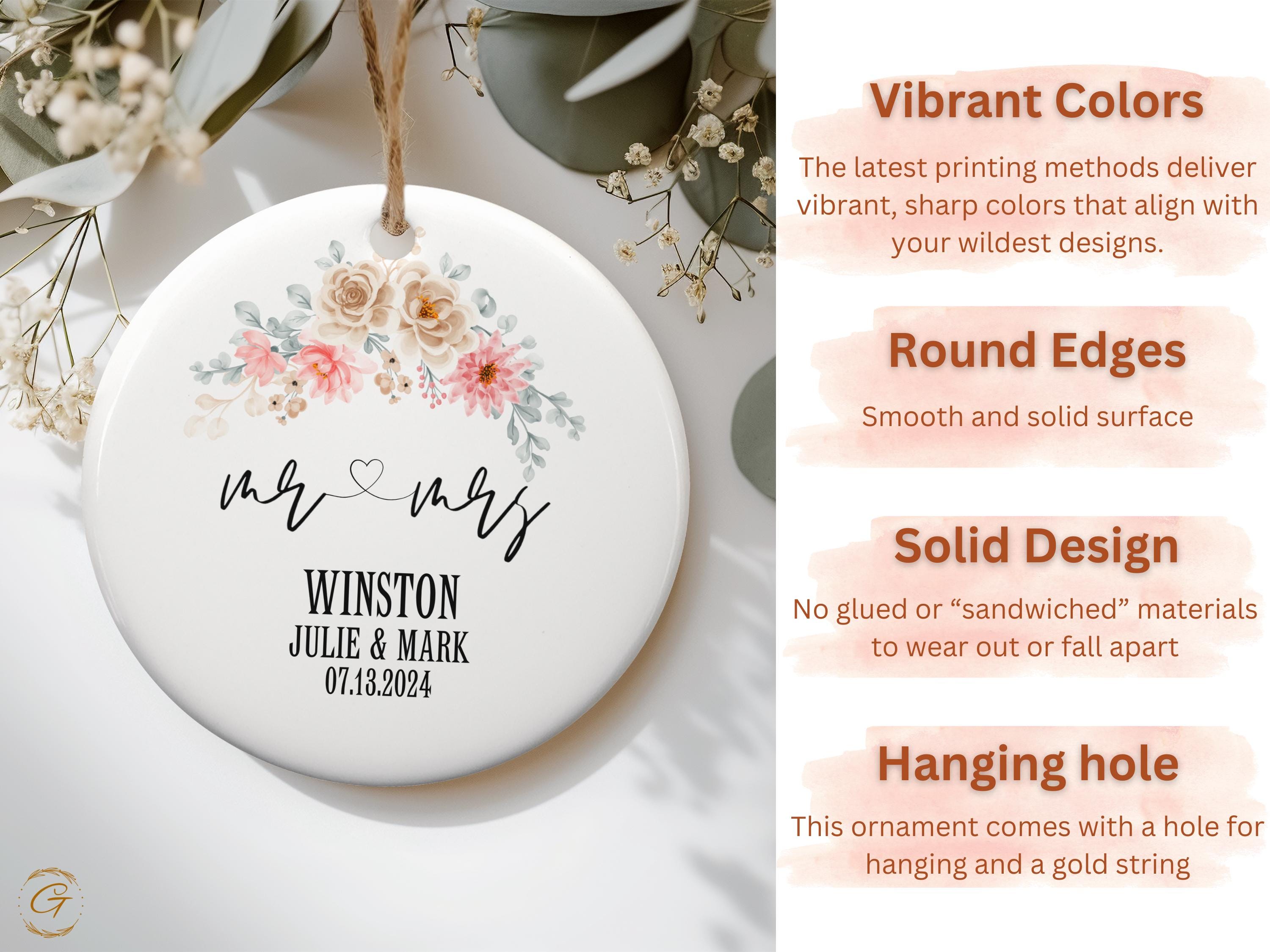 Personalized Wedding Ornament, Custom Mr and Mrs Ornament, Floral Wedding Keepsake, Unique Bridal Shower Gift, 2024 Wedding Decor Gift Ideas