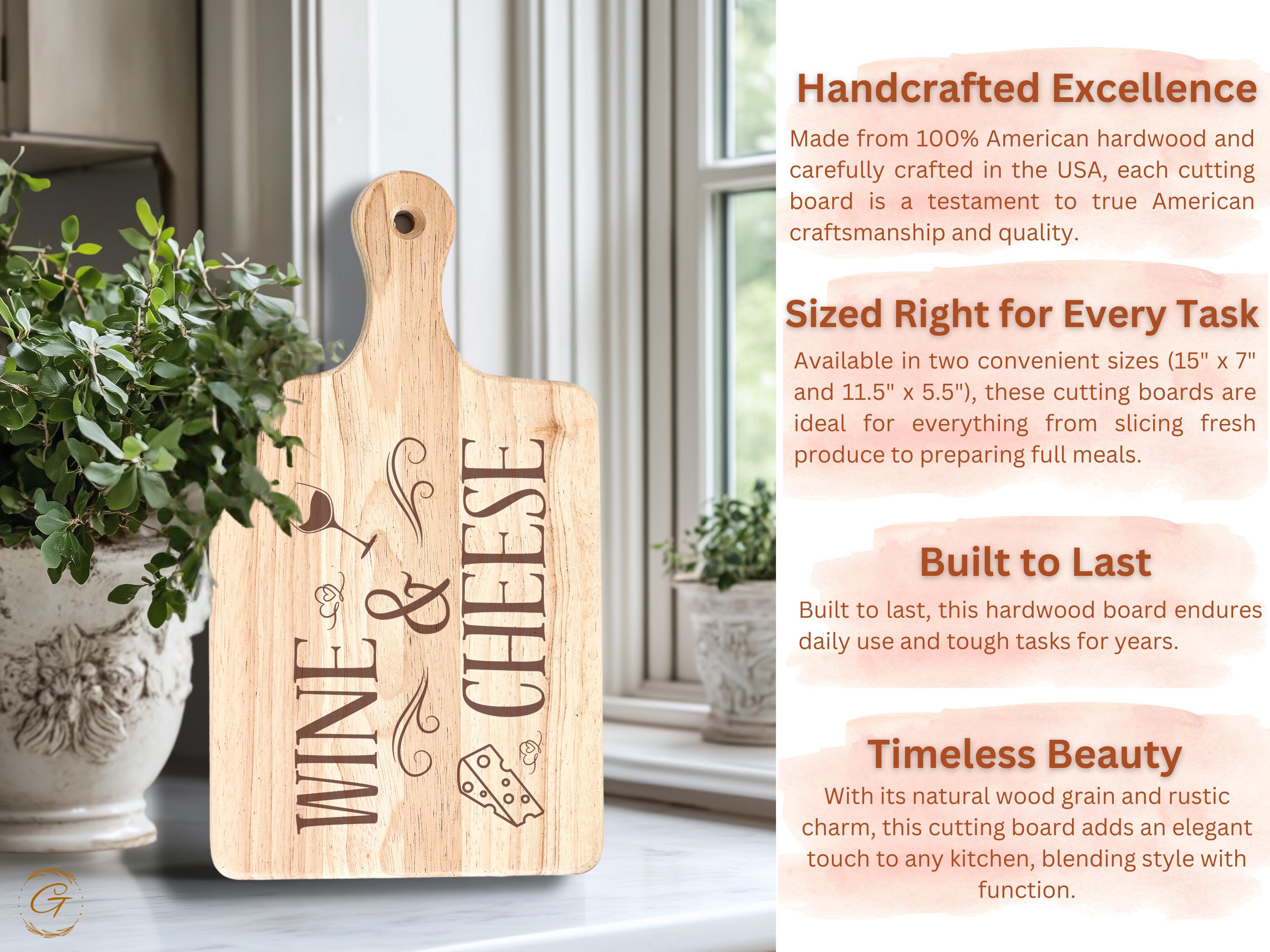 Wine & Cheese Cutting Board | Engraved Rustic Serving Board | Perfect for Wine Lover Entertaining | Custom Kitchen Gift | Charcuterie Boards