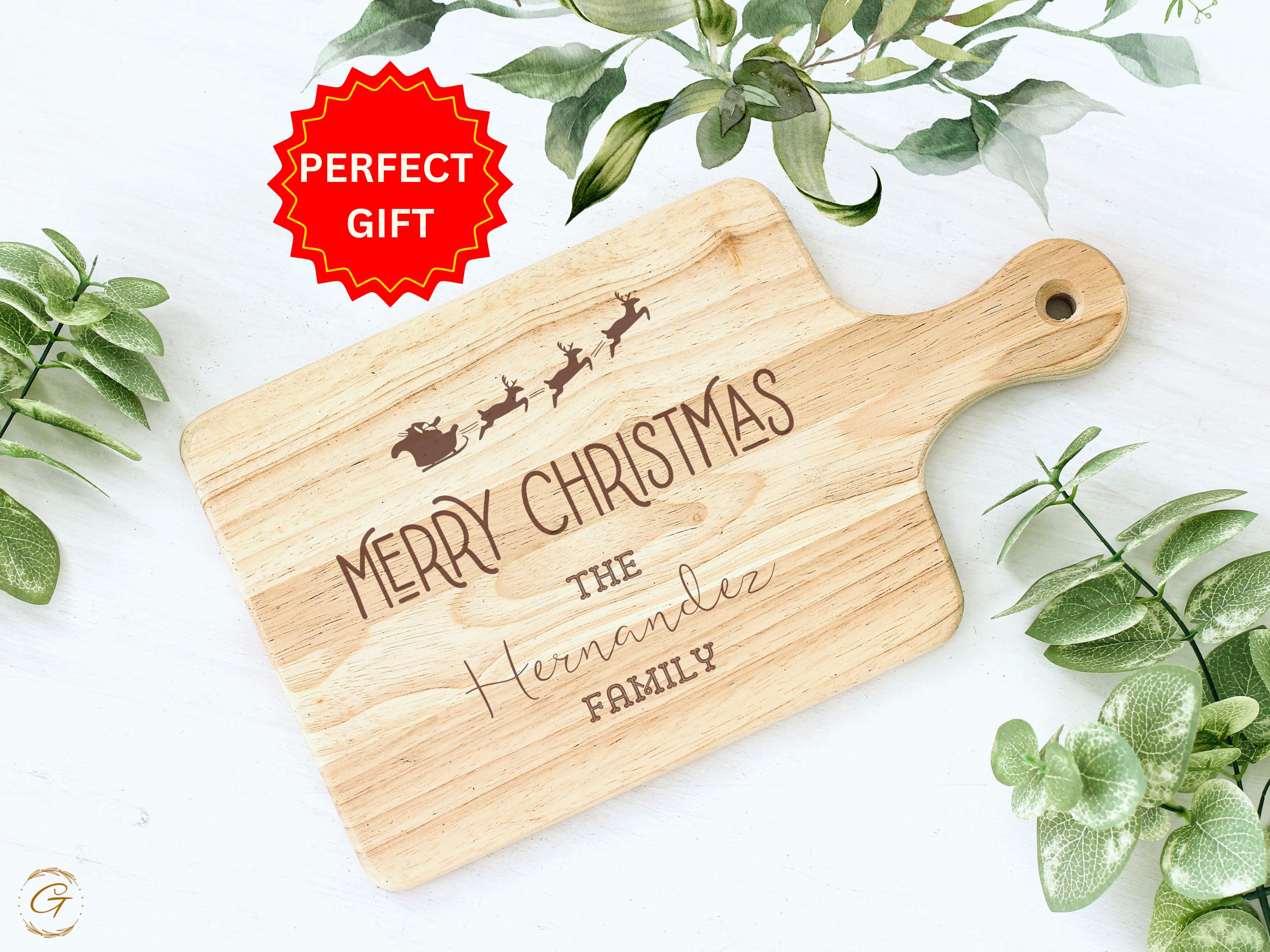 Personalize Merry Christmas Cutting Board | Custom Family Name Gift | Engraved Wood Kitchen Decor | Holiday Serving Board | Xmas Family Gift
