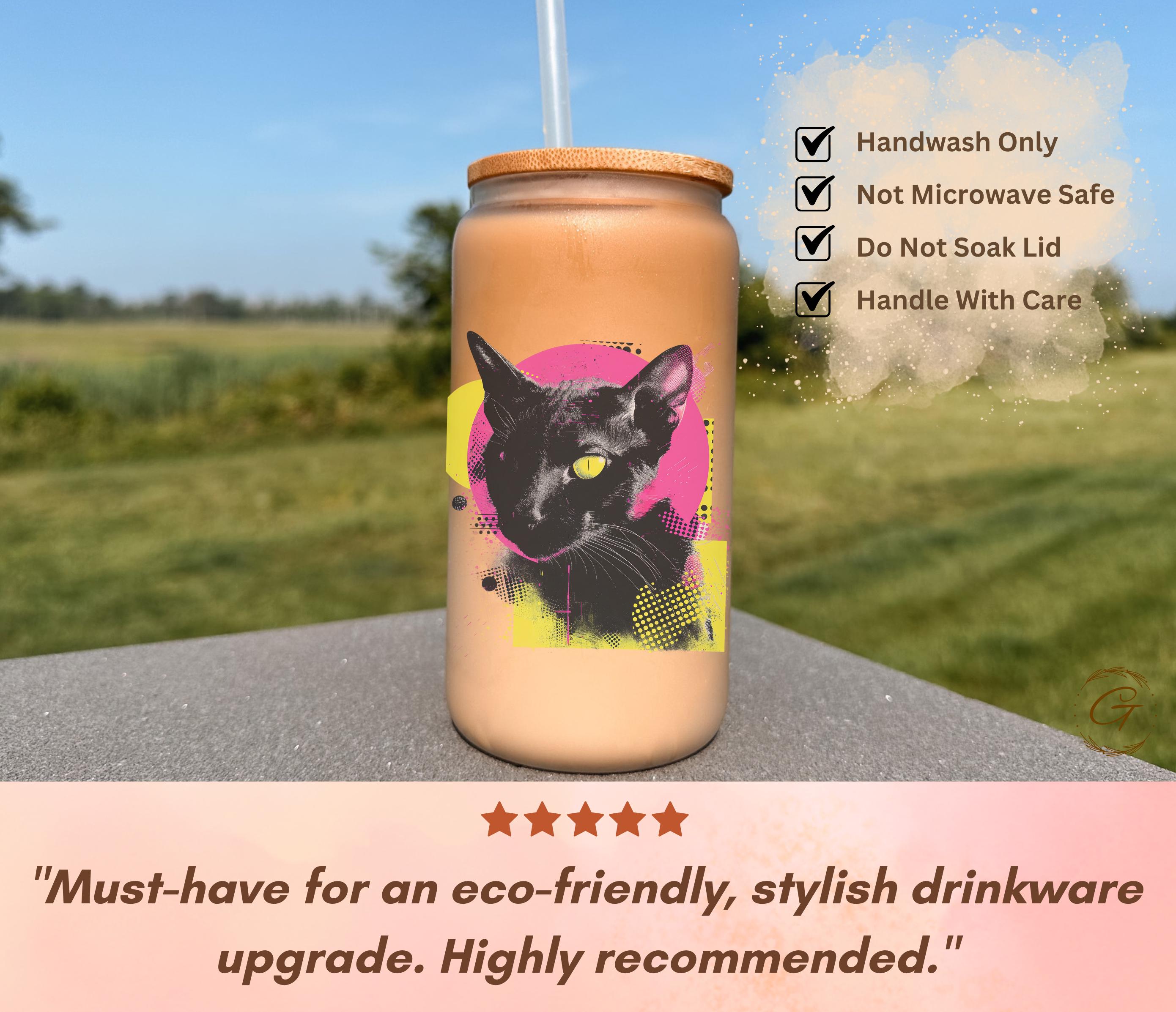 Cat Lover Neon Colored Frosted Glass Cup