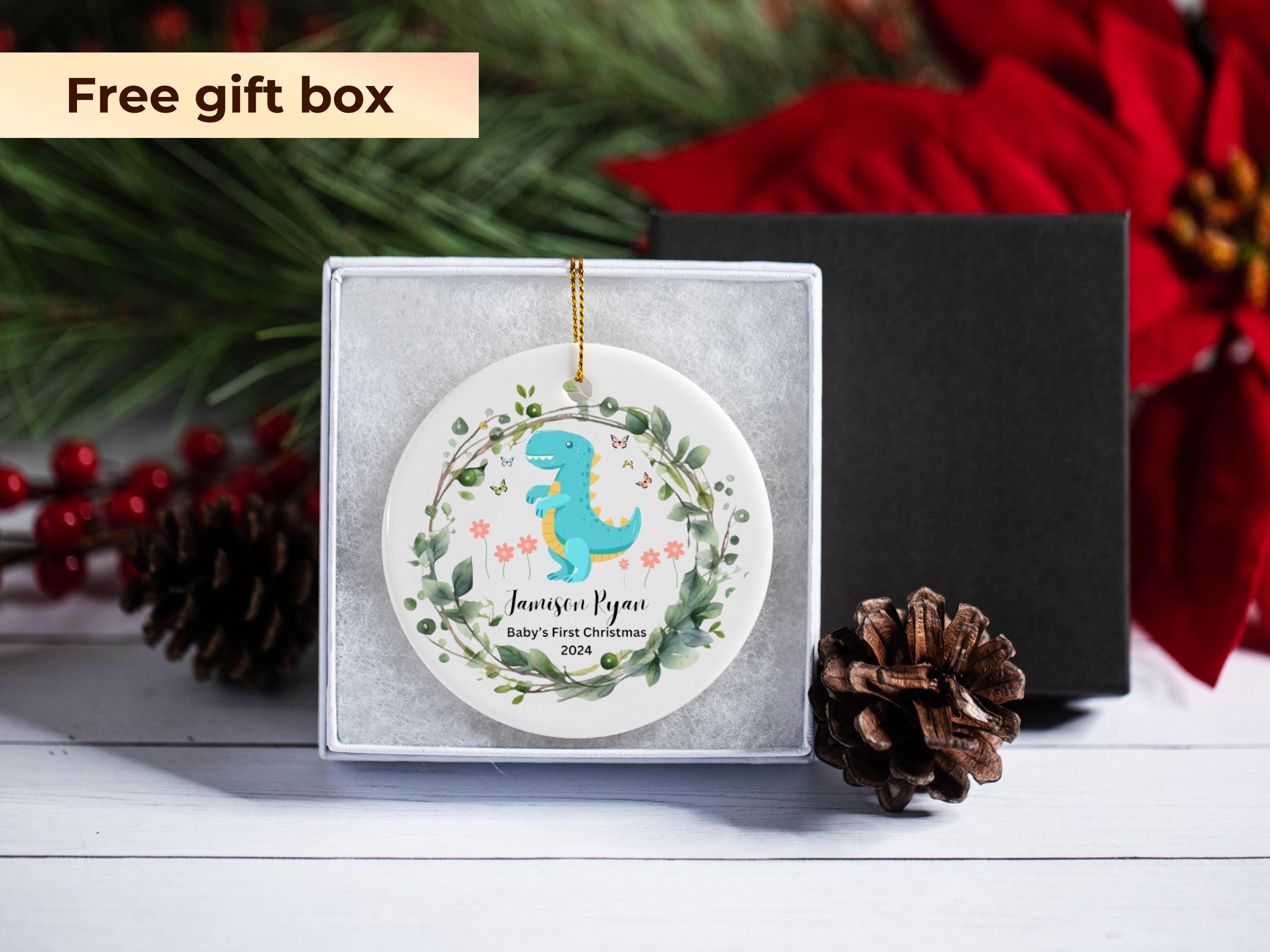 Personalized Baby's First Christmas Ornament, Dinosaur Design 2024 Baby Gift Cute Decor, Newborn Keepsake, Tree Decoration Nursery Ornaments
