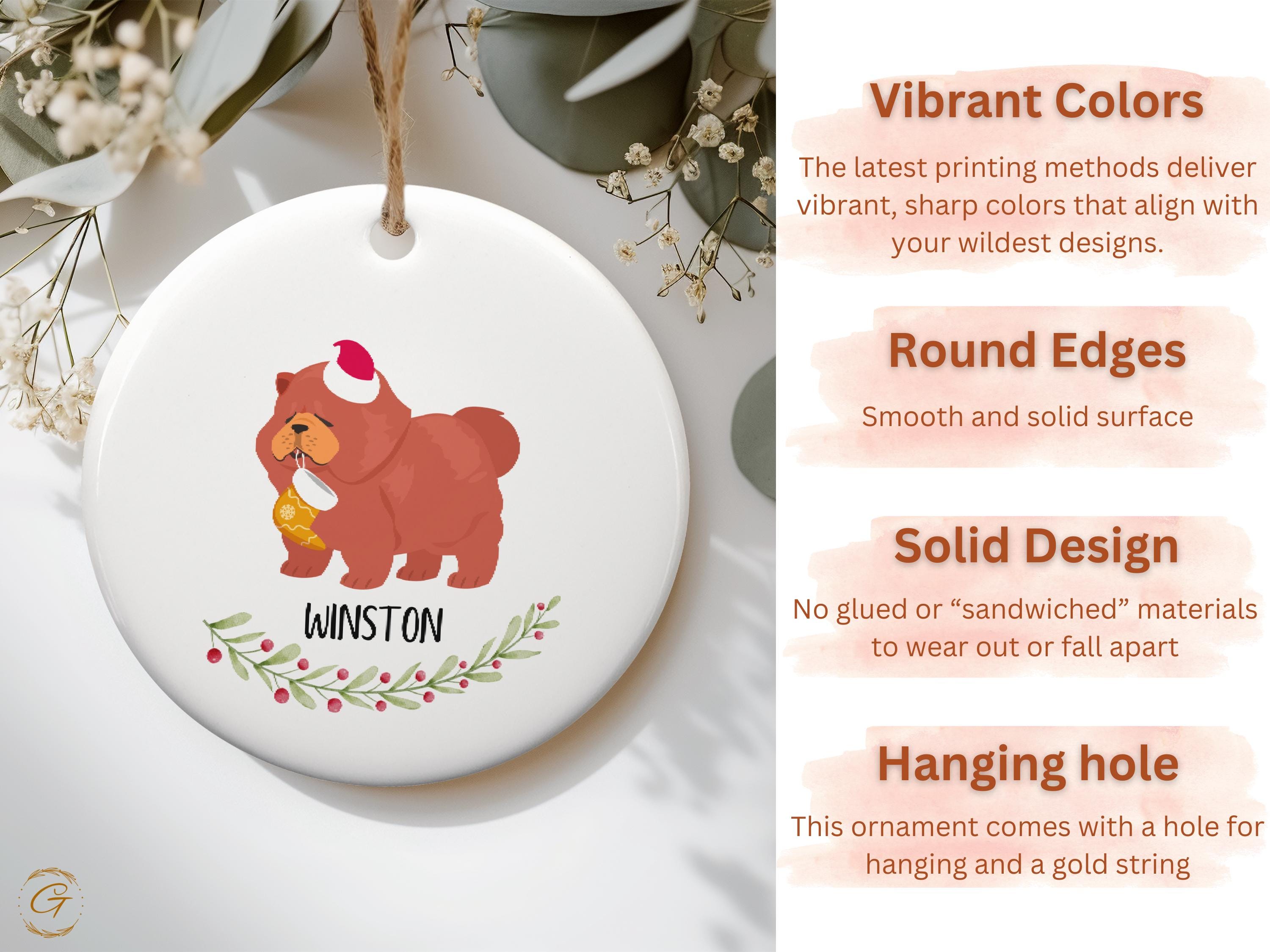 Personalised Cute Dog Christmas Ornament, Red Chow Chow Dog with Santa Hat Stocking Animal Tree Decorations, Holiday Gift Keepsake Pet Lover
