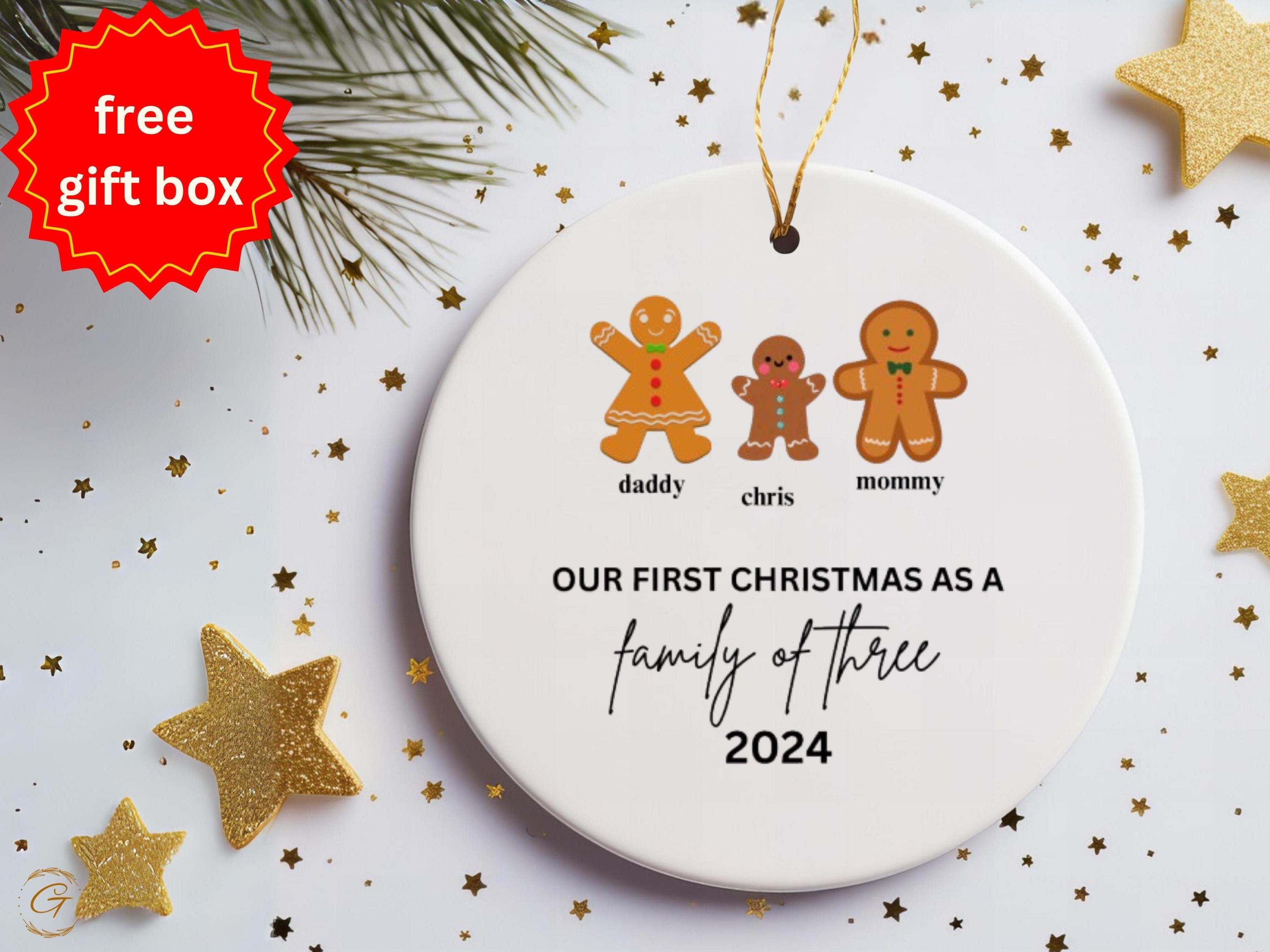 Personalized Gingerbread Family Ornaments, Our First Christmas As A Family 2024, Custom Christmas Tree Decorations, Holiday Family Keepsakes
