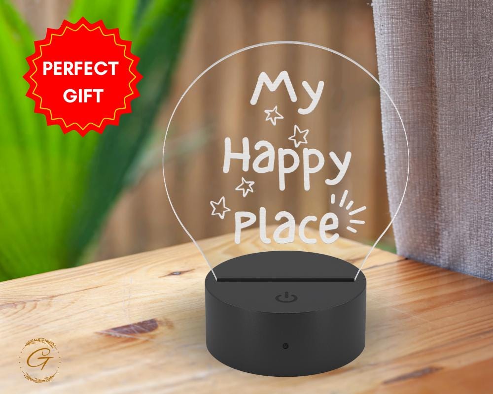 My Happy Place Circle Acrylic LED Sign,  Custom Lighted Home Decor