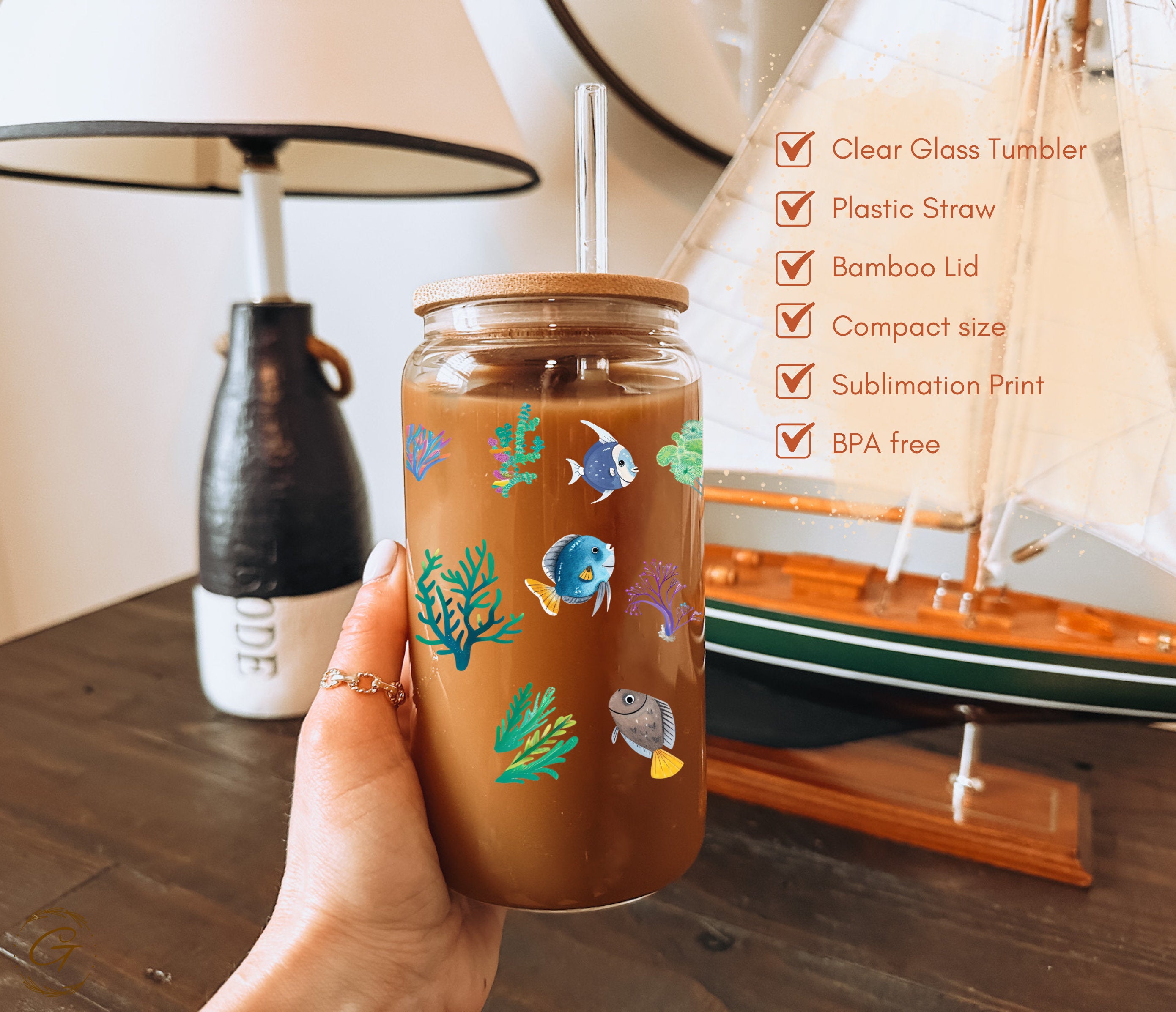 Colorful Fish Sea Life Art Iced Coffee Cup
