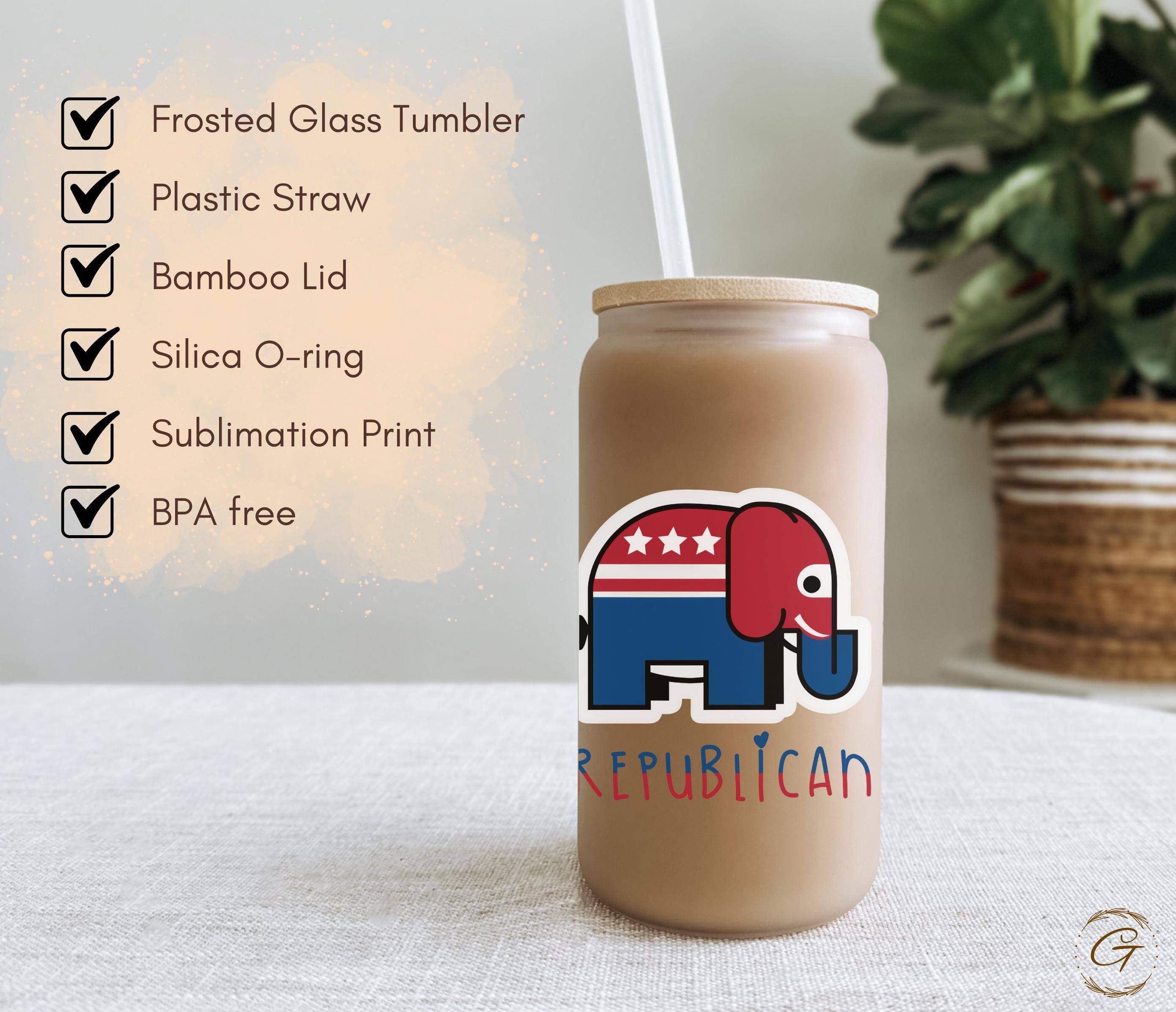 Cute Republican Elephant Frosted Glass Cup Political-Themed Iced Coffee Glass Can Politicians and Political Supporters Frosted Glass Tumbler