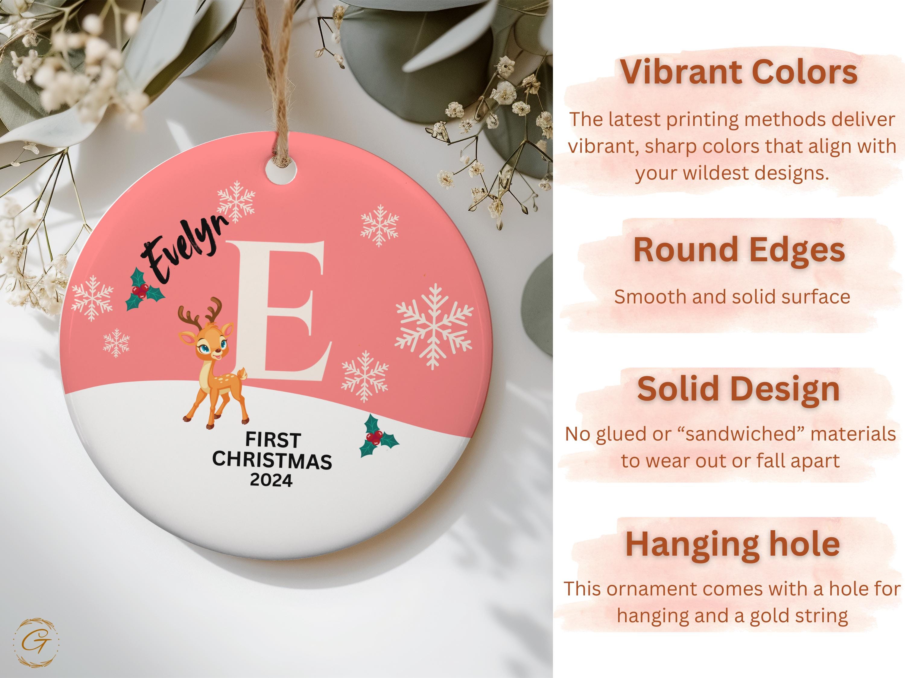 Personalized Baby's First Christmas Ornament, Custom Reindeer and Snowflakes Decoration, Newborn Christmas Keepsake 2024, Ideal Newborn Gift