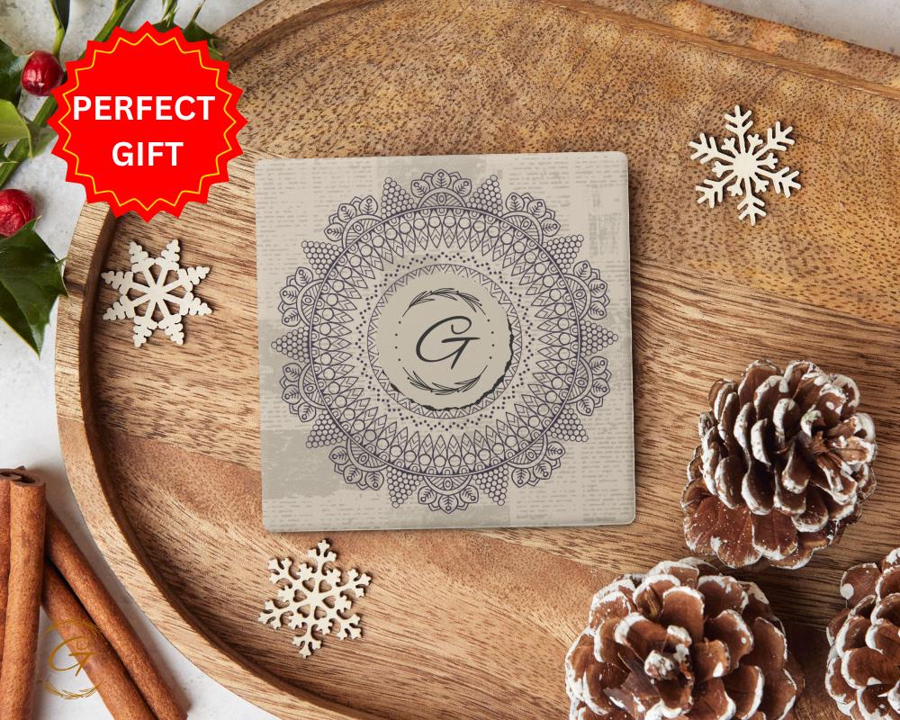 Soapstone Coaster with Newspaper Ornate Design,  Vintage Print Coaster with Cork Backing, Unique Home Decor, Perfect Gift for Holiday Season