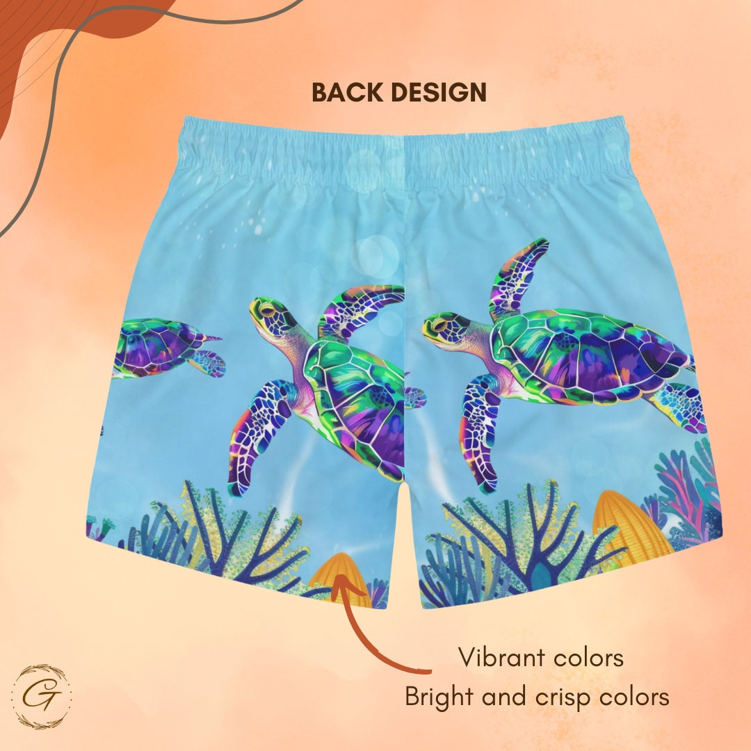 Turtles and Corals AOP Swim Trunks, Vibrant Beachwear for Summer, Perfect for Beach Days Great Summer Gift Ideal for Pool or Beach Gift Idea