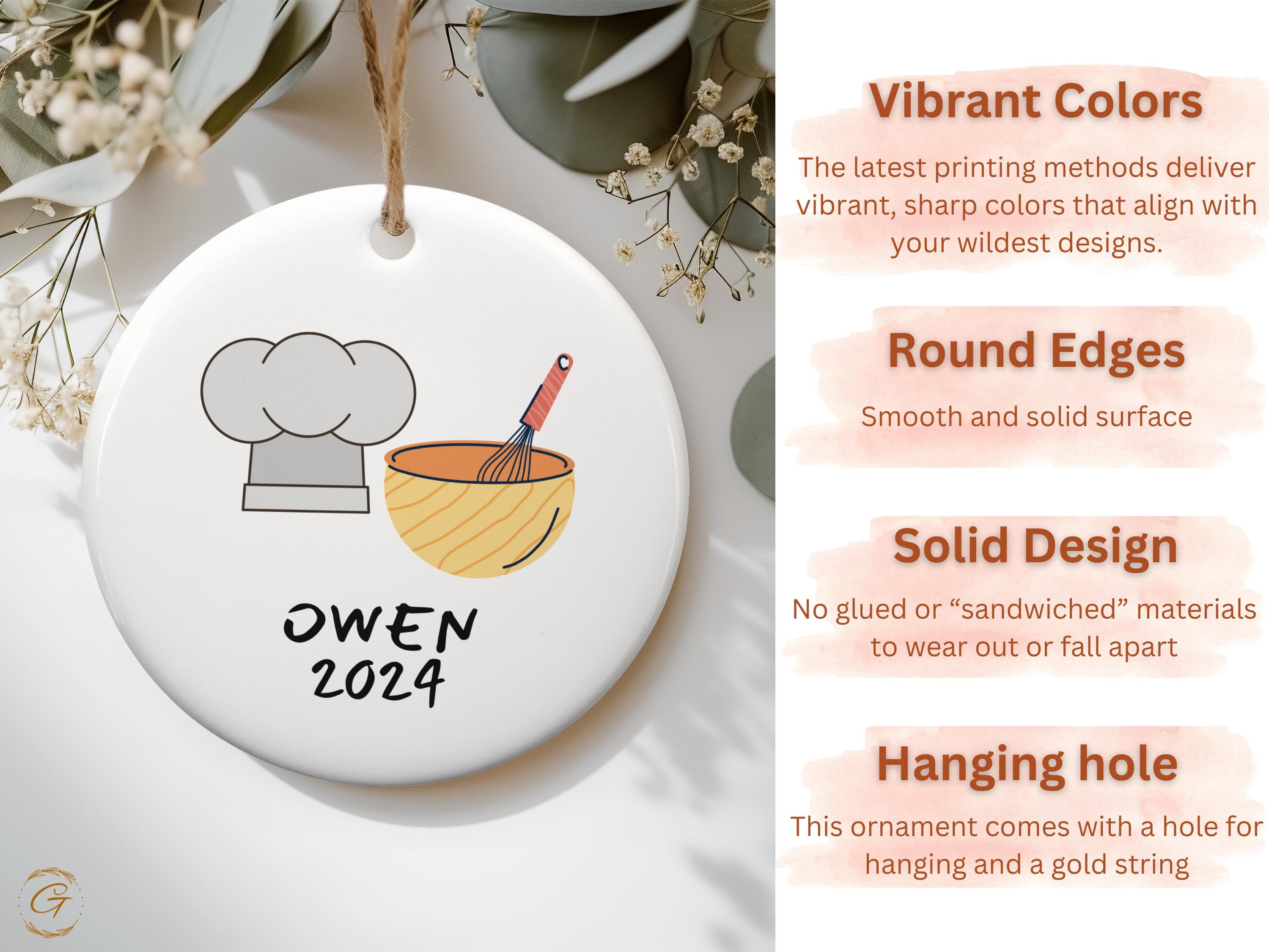 Personalized Chef Hat and Mixing Bowl Ornament, Personalized Christmas Ornaments, Kitchen Decor Ornament, Custom Name 2024 Holiday Ornaments