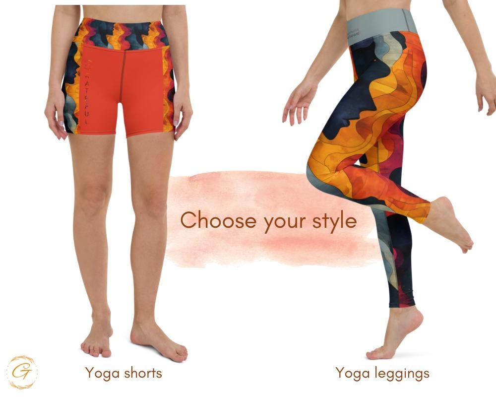 Fiery Wave AOP Yoga Leggings and Shorts - High-Waisted Activewear, Stylish, and Comfortable Activewear for Yogas, Workouts, Everyday Fashion