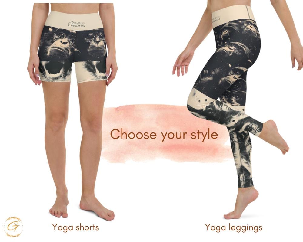 Chimpanzee AOP Yoga Leggings and Shorts - Funny Animal Activewear - High-Waisted AOP Gym Pants for Women - Unique Ideal Gift for Yoga Lovers
