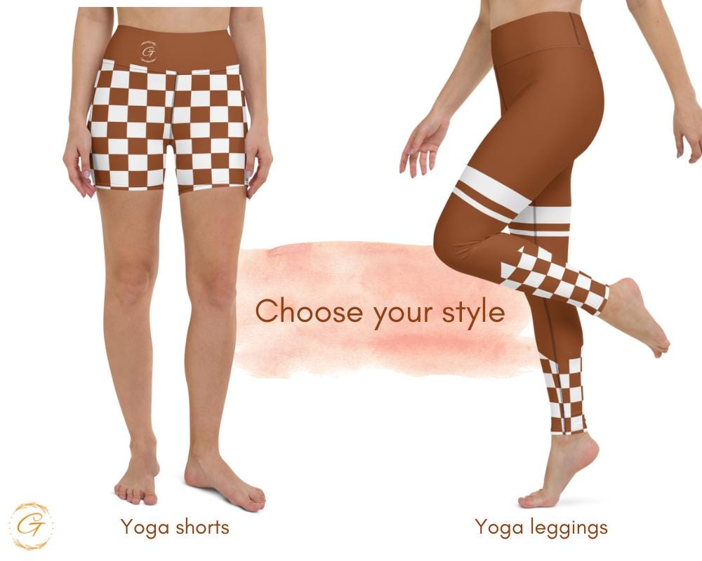 Cozy Brown Checkered Yoga Leggings & Shorts