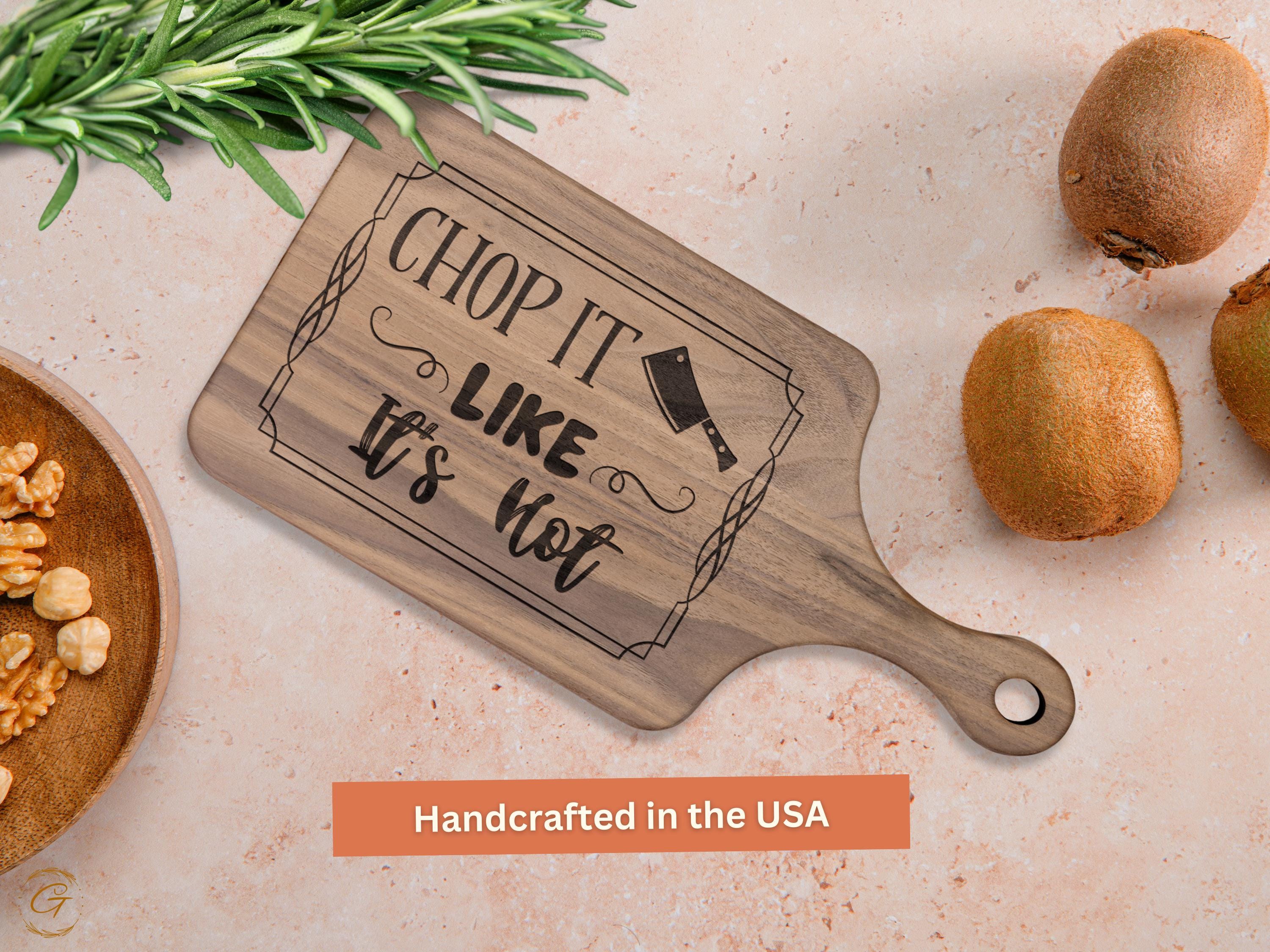Chop It Like It's Hot Hardwood Cutting Board | Engraved Kitchen Gifts | Rustic Wood Cutting Board for Home Cooks & Grill Lovers | Xmas Gifts