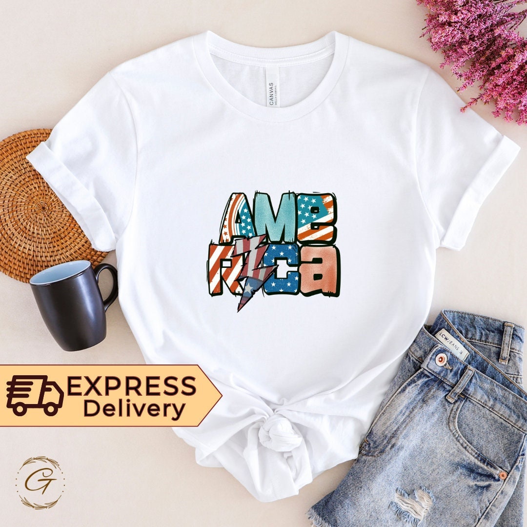 AMERICA T-Shirt Stylish Graphic Word Tee