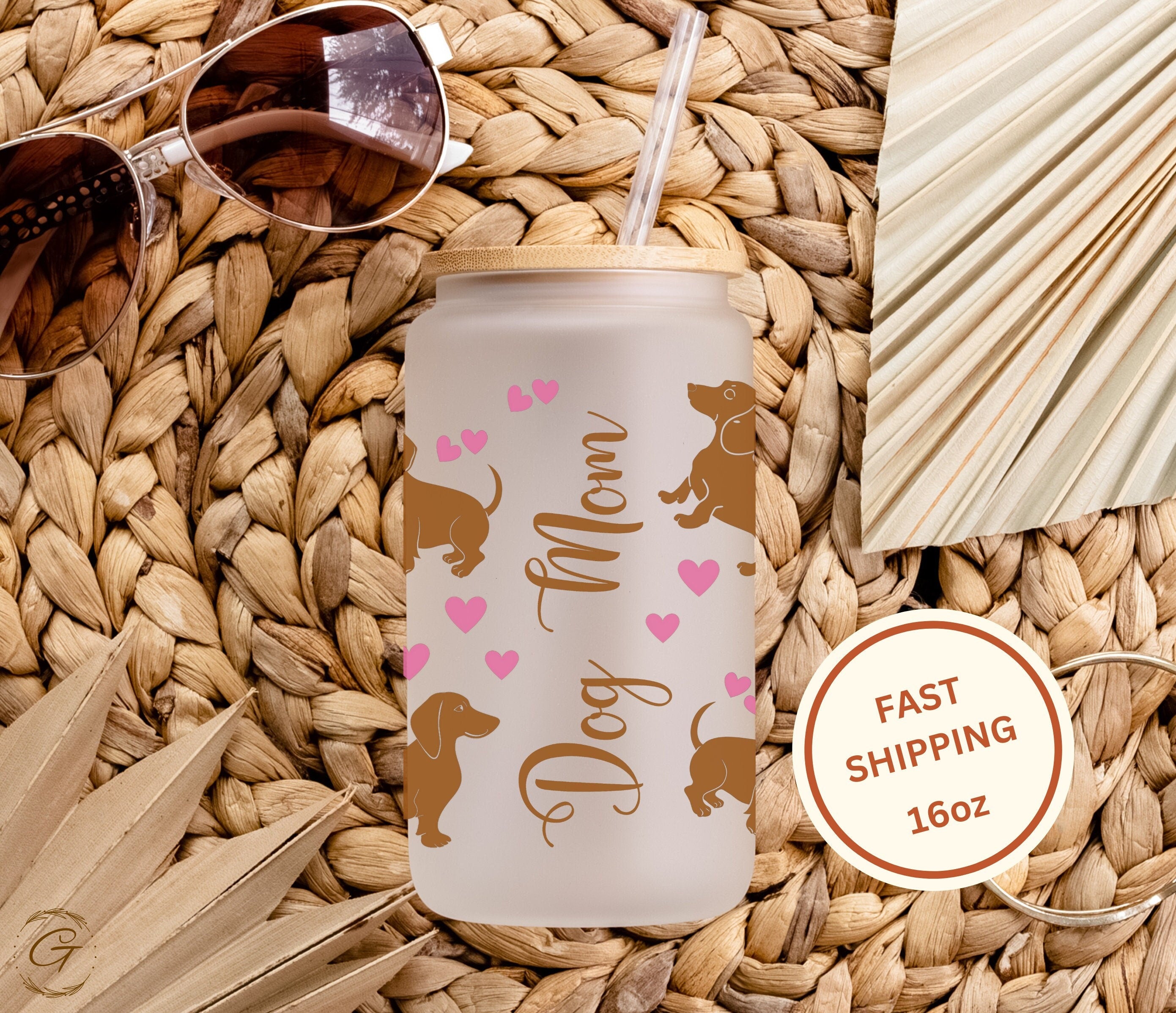 Dog Mom Gift Frosted Glass Tumbler  Dachshund Design  Drinkware for Coffee and Tea Lovers, Unique  Drinkware for Everyday Use for Pet Lovers
