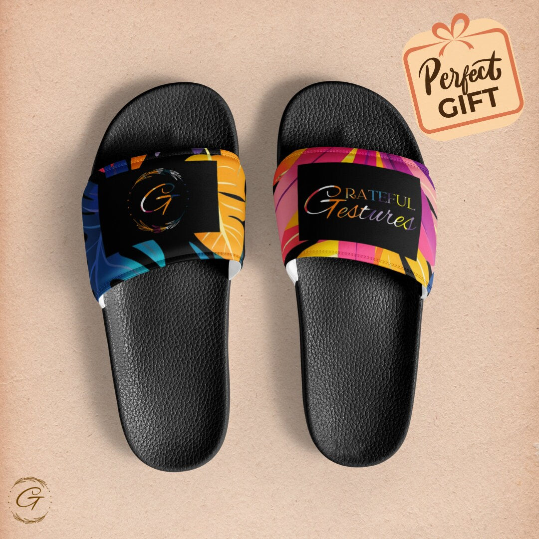 Floral Colorful Men's Slides with Vibrant Design