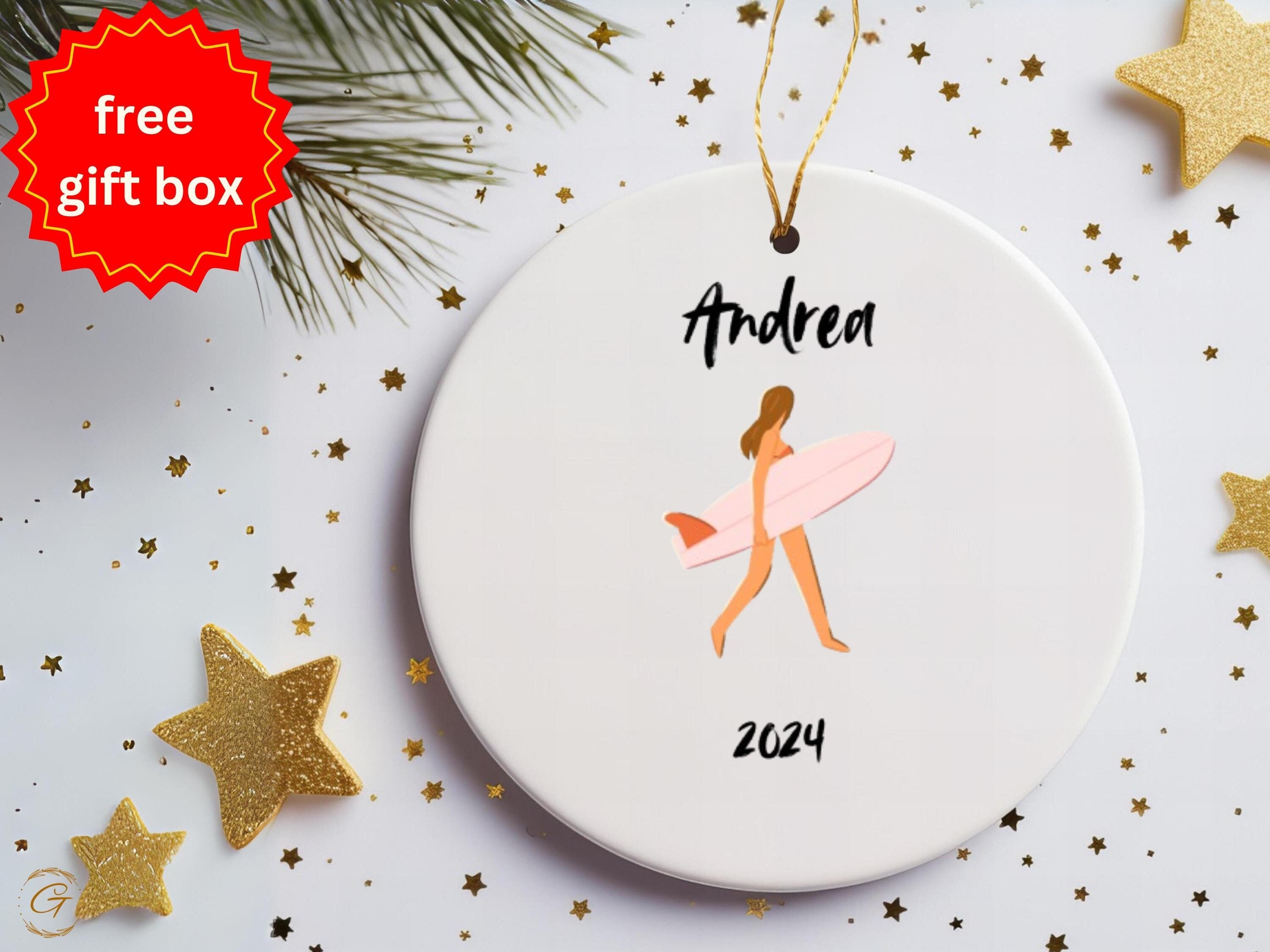 Personalized Surfer Ornament 2024, Beach Lover Ornament