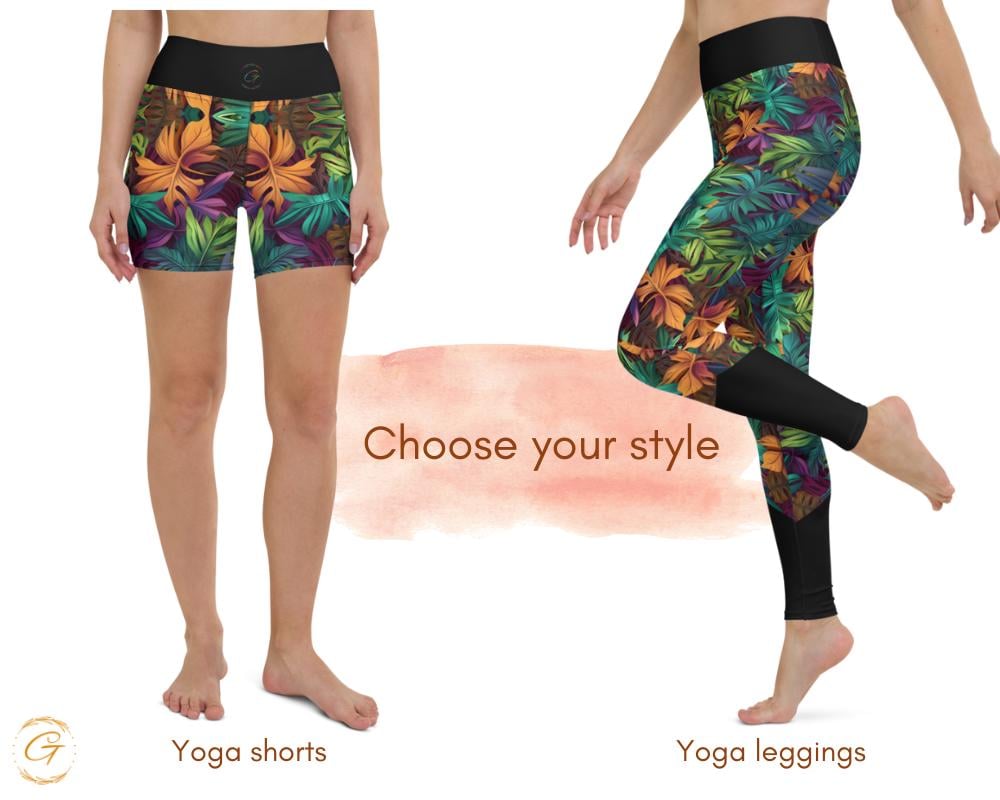 Serene Botanical Pastel Yoga Leggings and Shorts