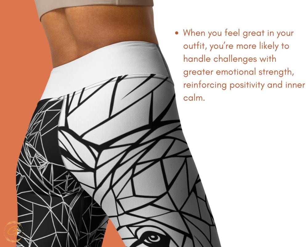 High-Waisted AOP Yoga Pants with Geometric Bear Mosaic