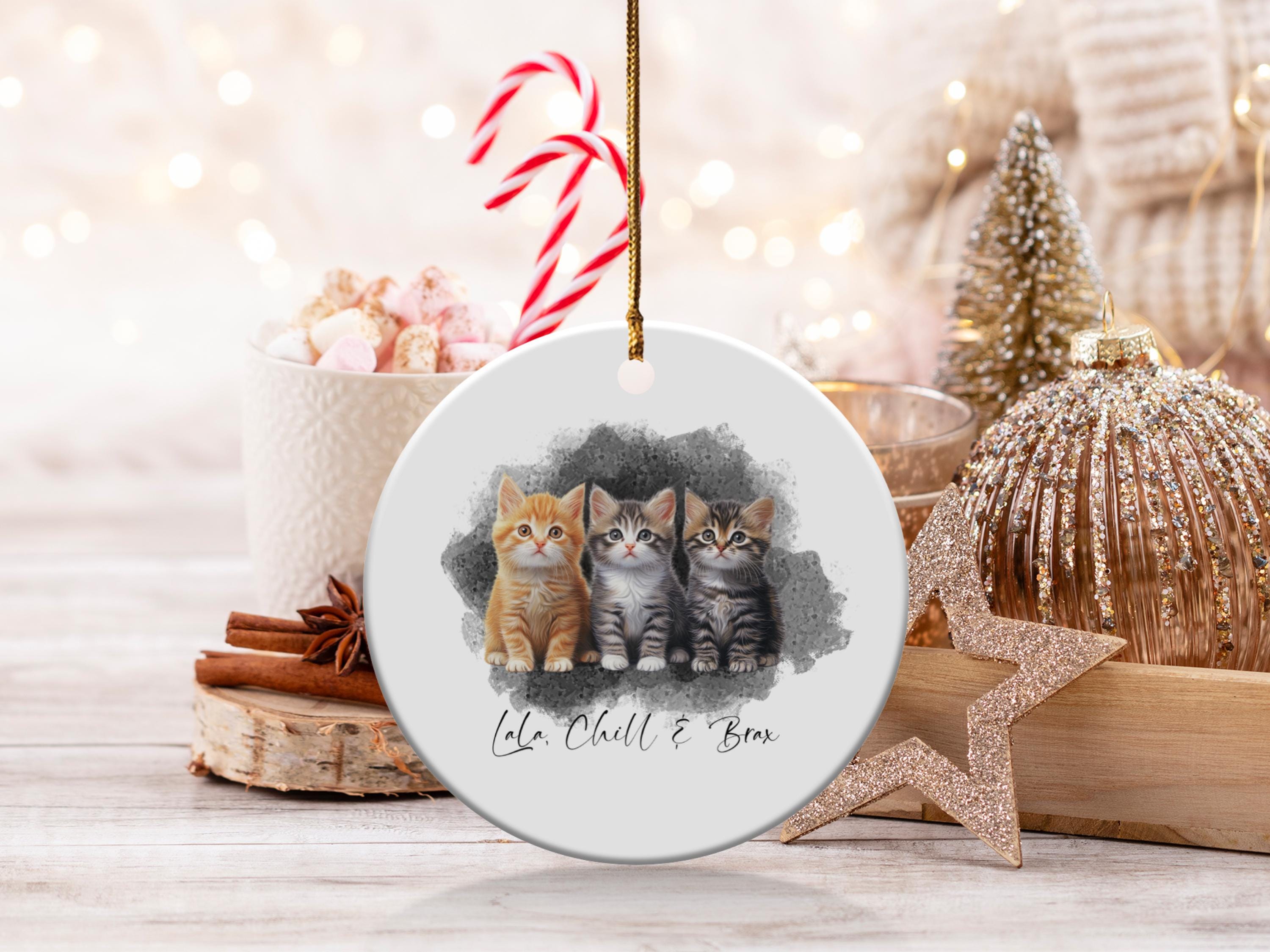 Custom Cute Kitten Trio Pet Ornament, Playful Cat Home Decor, Adorable Cat Lover Gift, Perfect Pet Lovers Keepsake, Whimsical Cat Decoration