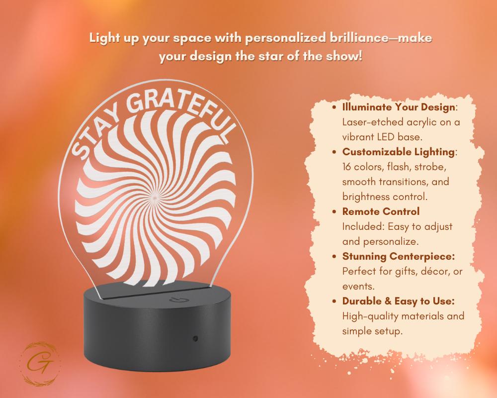 Stay Grateful Circle Acrylic LED Sign Inspirational Light Decor