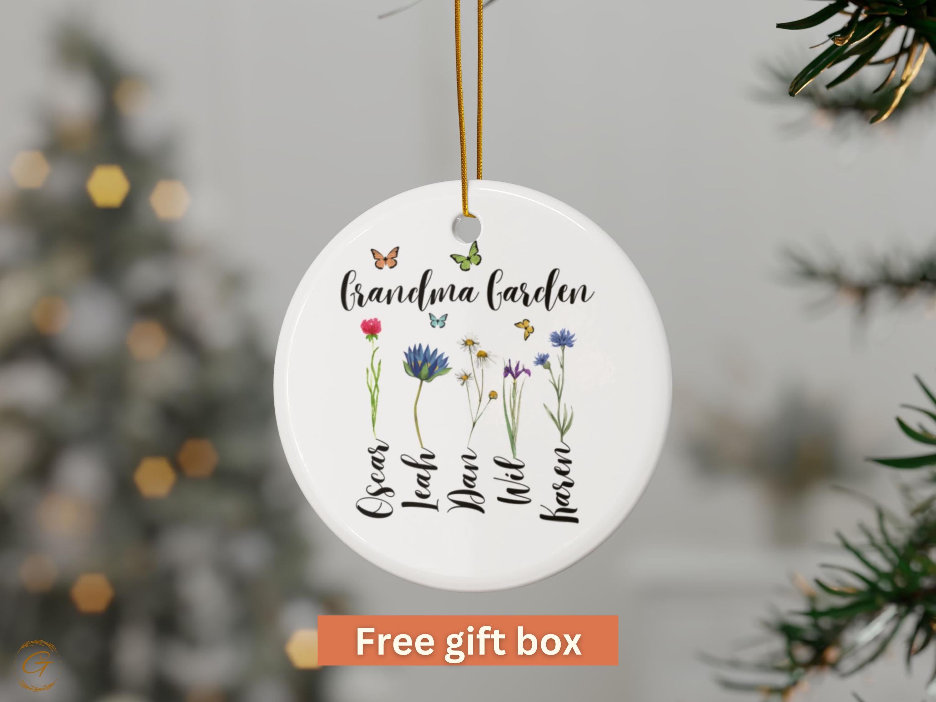 Custom Grandma Garden Ornament, Personalized Family Names Ornaments, Floral Design Keepsake, Unique Cute Gifts for Grandma, Special Occasion