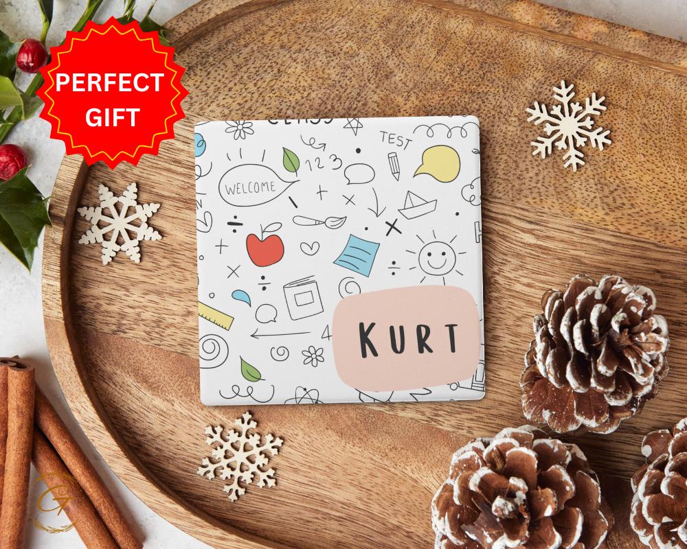 Personalized Soapstone Coaster with Kids Name Doodle Design