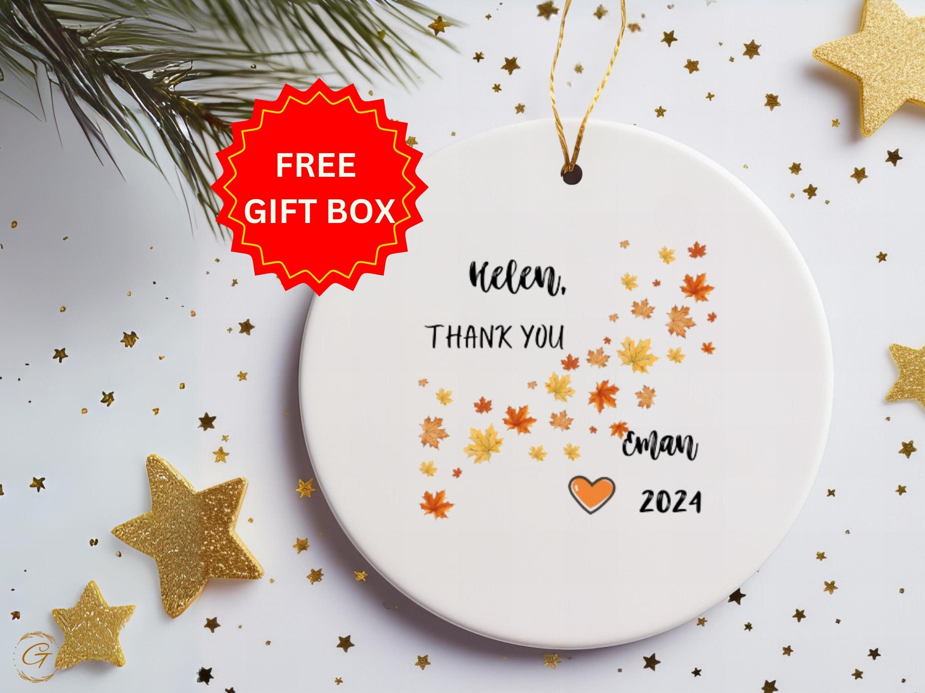 Autumn Leaf Thank You Ornament, Personalize Fall Decor, Custom Gift for 2021, Heart Shaped Design, Seasonal Home Accessory, Holiday Keepsake