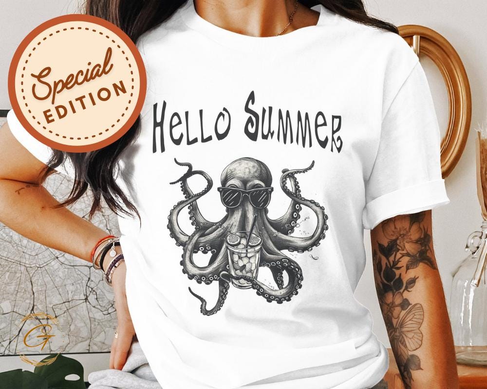Hello Summer Tee Octopus Design T-Shirt