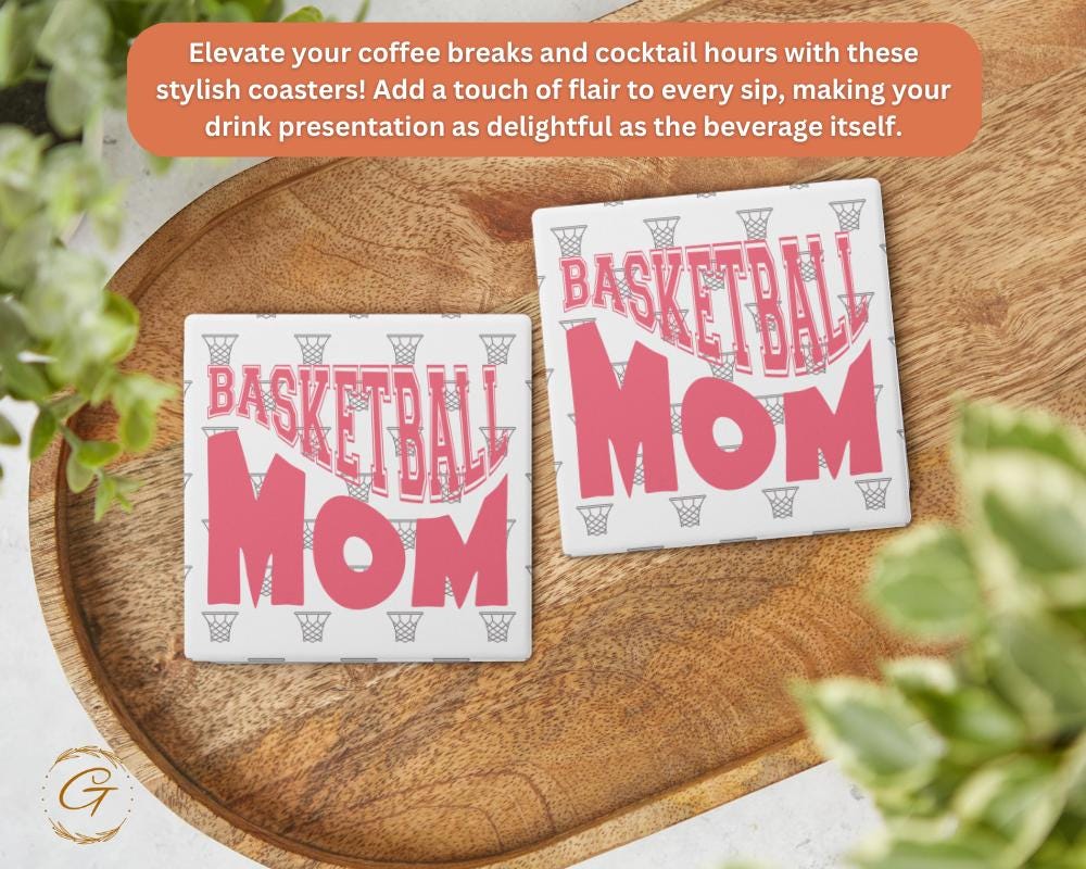 Basketball Mom Square Soapstone Coasters with Cork Backing