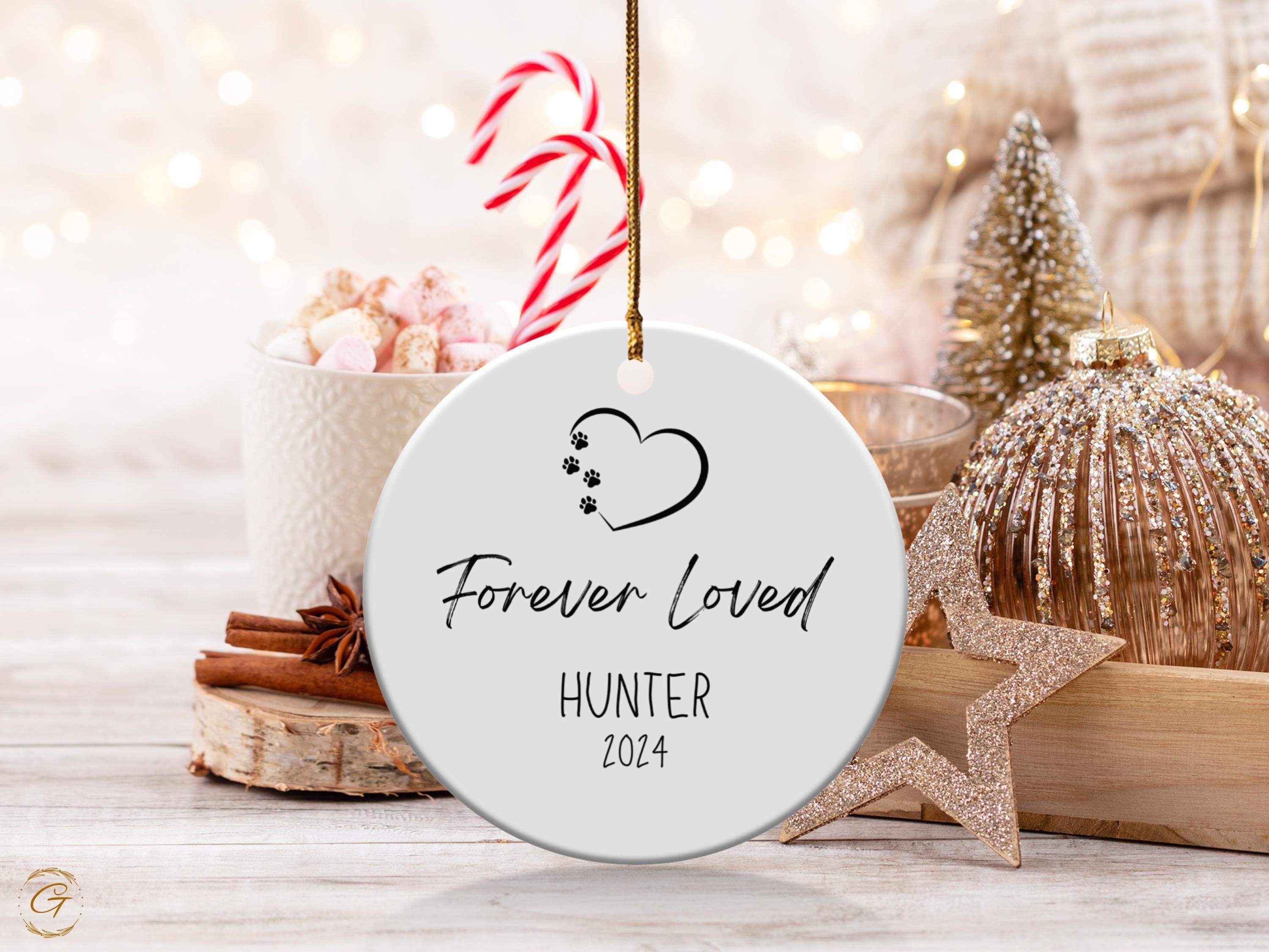 Personalized Forever Loved 2024 Pet Memorial Ornament, Heart Shaped Paw Print Keepsake, Loss of Pet Sympathy Gift, Personalized Pet Ornament