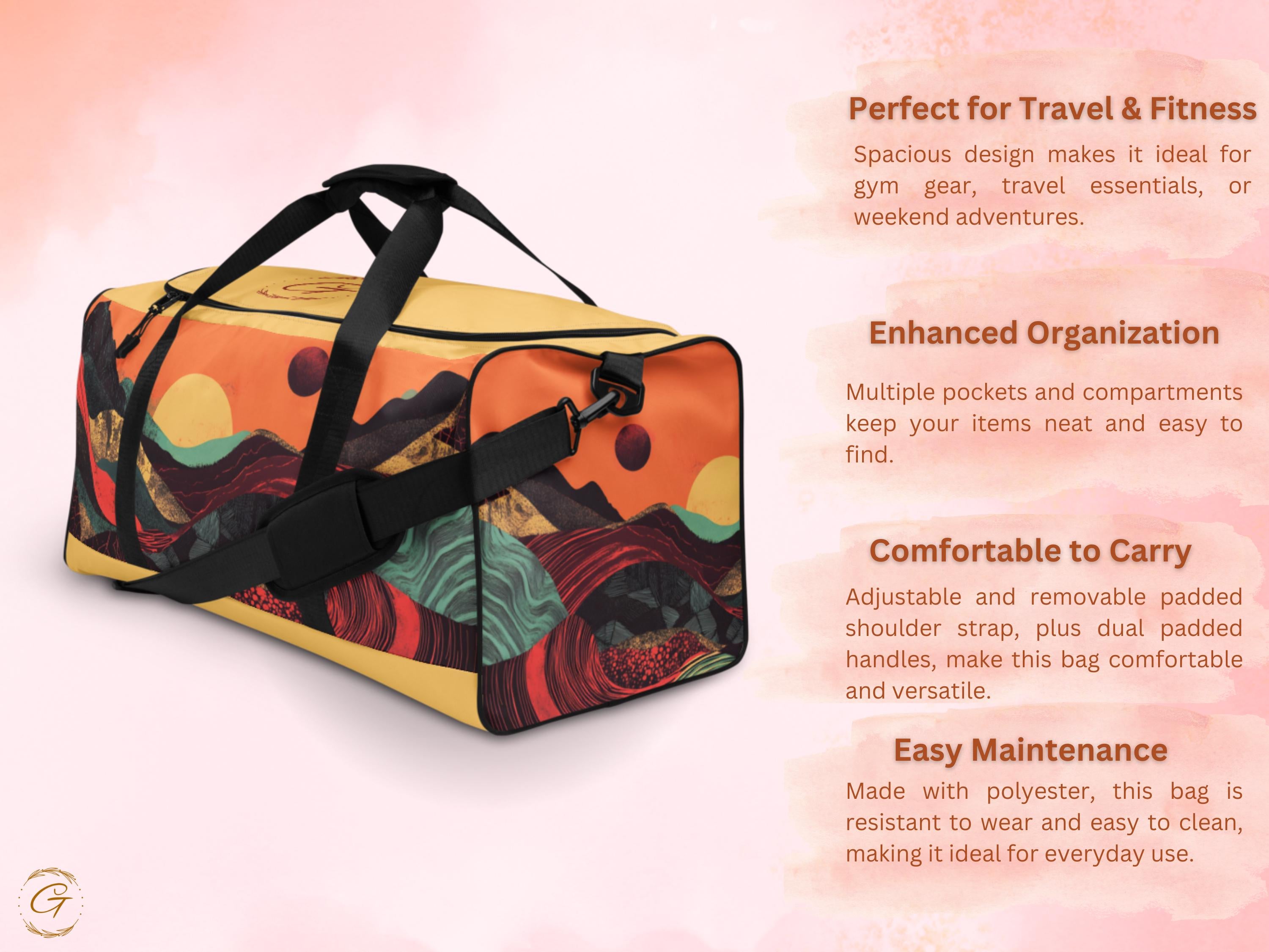Sunset Mountain Duffel Bag - Bold Gym Bag with Nature-Inspired Art
