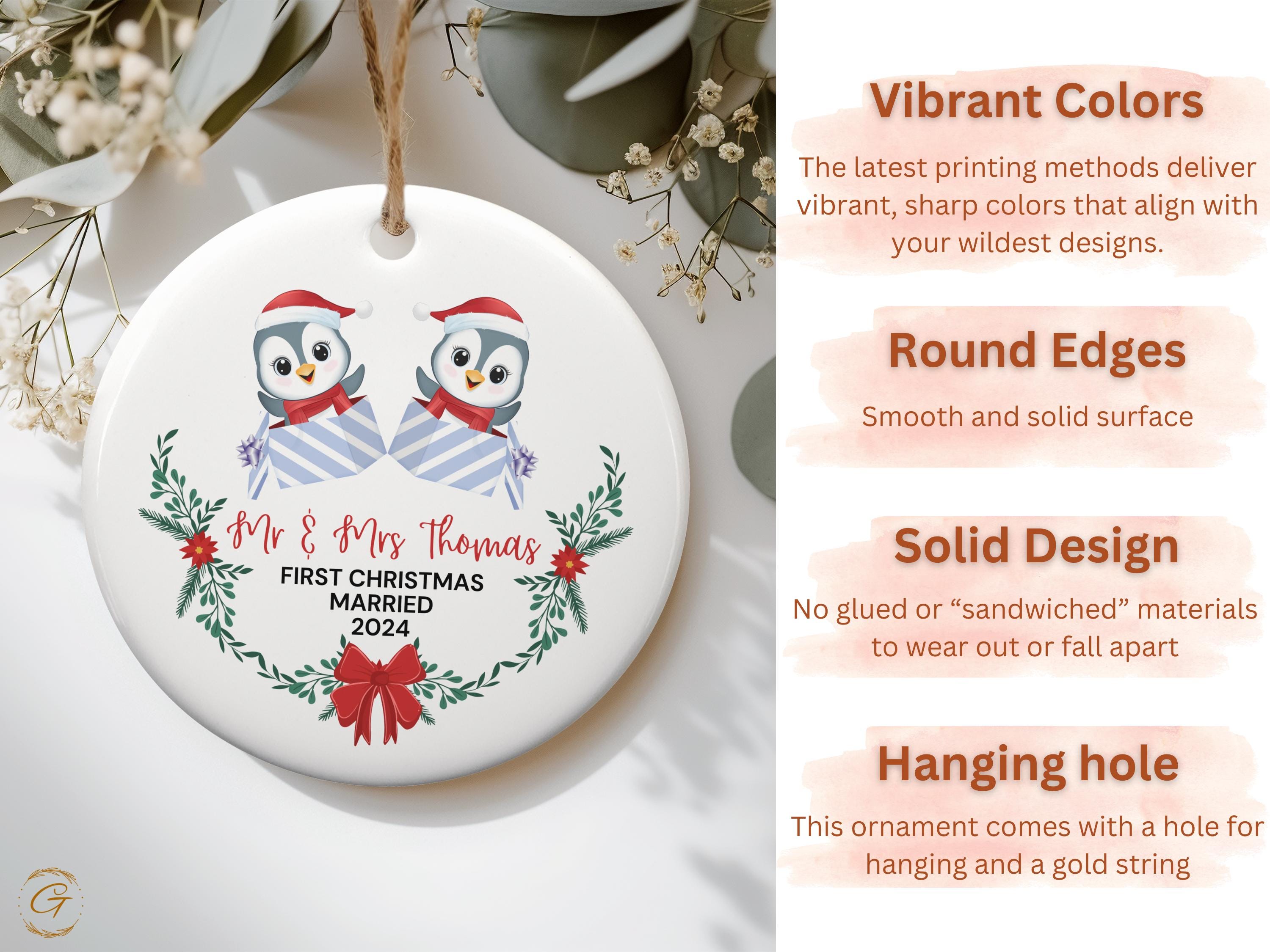 Personalized Penguin Couple First Christmas, Married Ornaments 2024, Cute Holiday Decoration, Newlywed Keepsake Gift, Ideal Gift for Couples