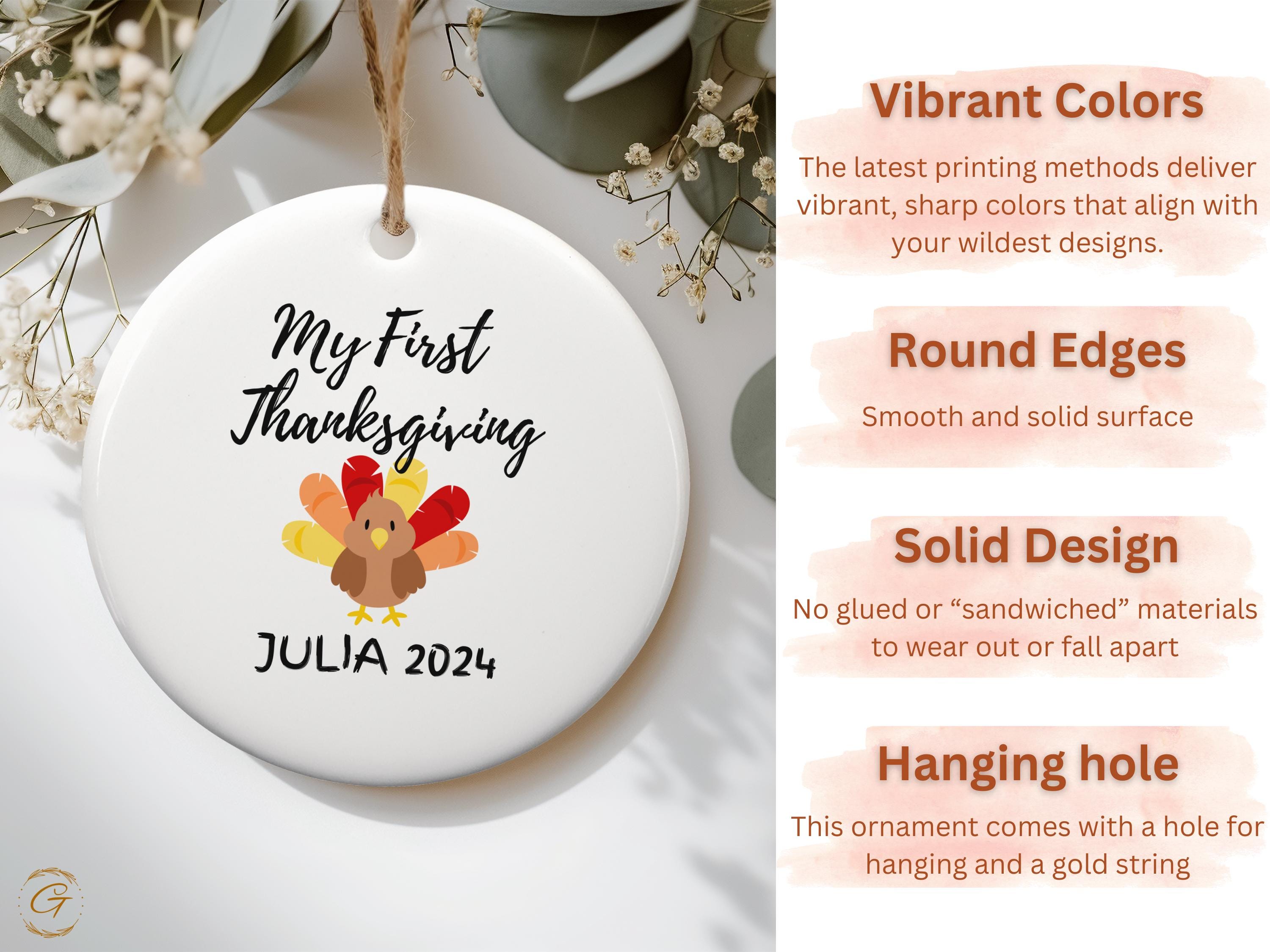 Personalized First Thanksgiving Ornament 2024, Turkey Keepsake, Babys First Holiday Decoration, Cute Fall Gift Personalized, Custom Ornament