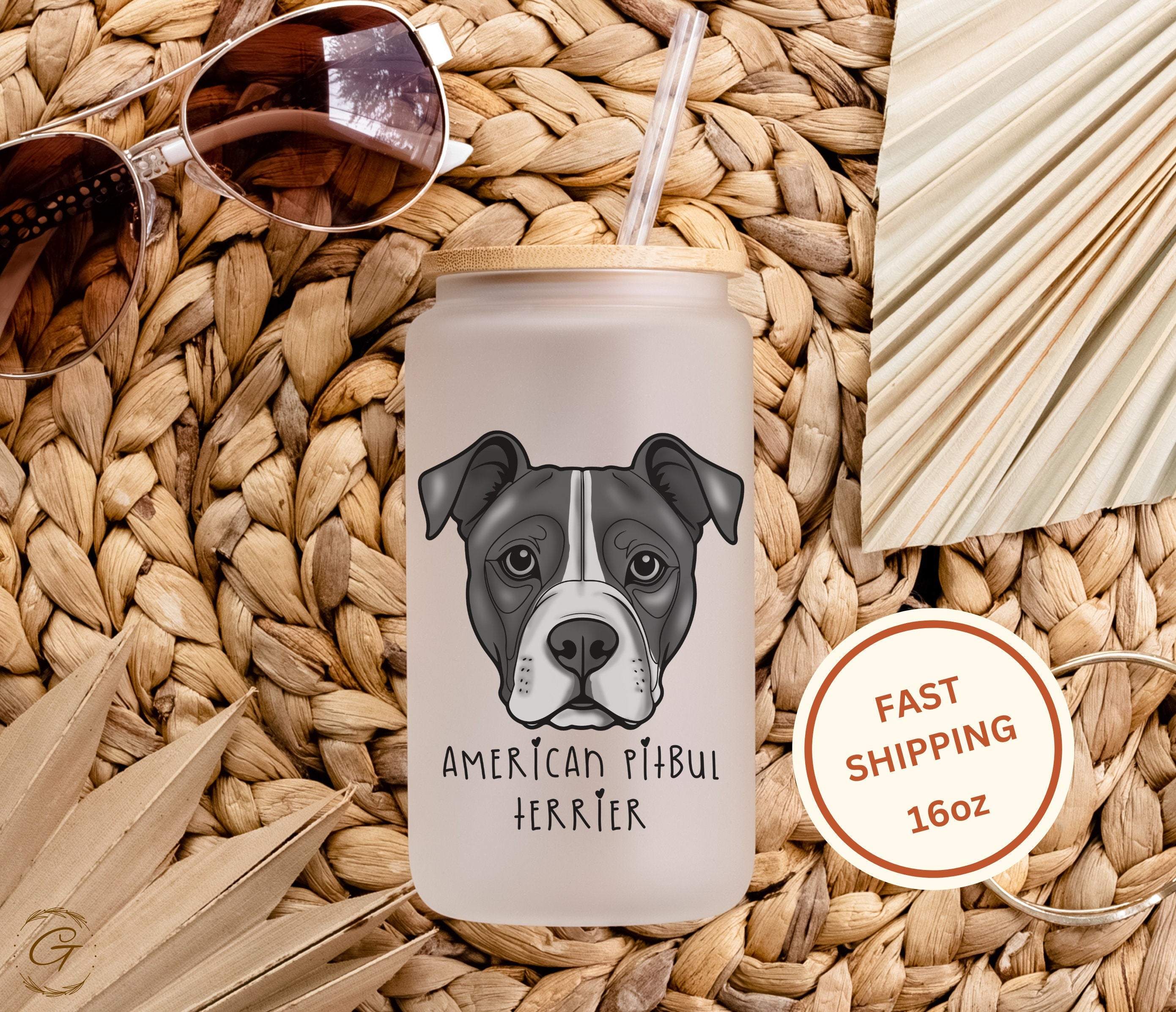 Frosted Glass Tumbler with American Pitbull Terrier Design, Customizable Name Perfect for Pet Lovers and   For Daily Use and Pet Owner Gifts